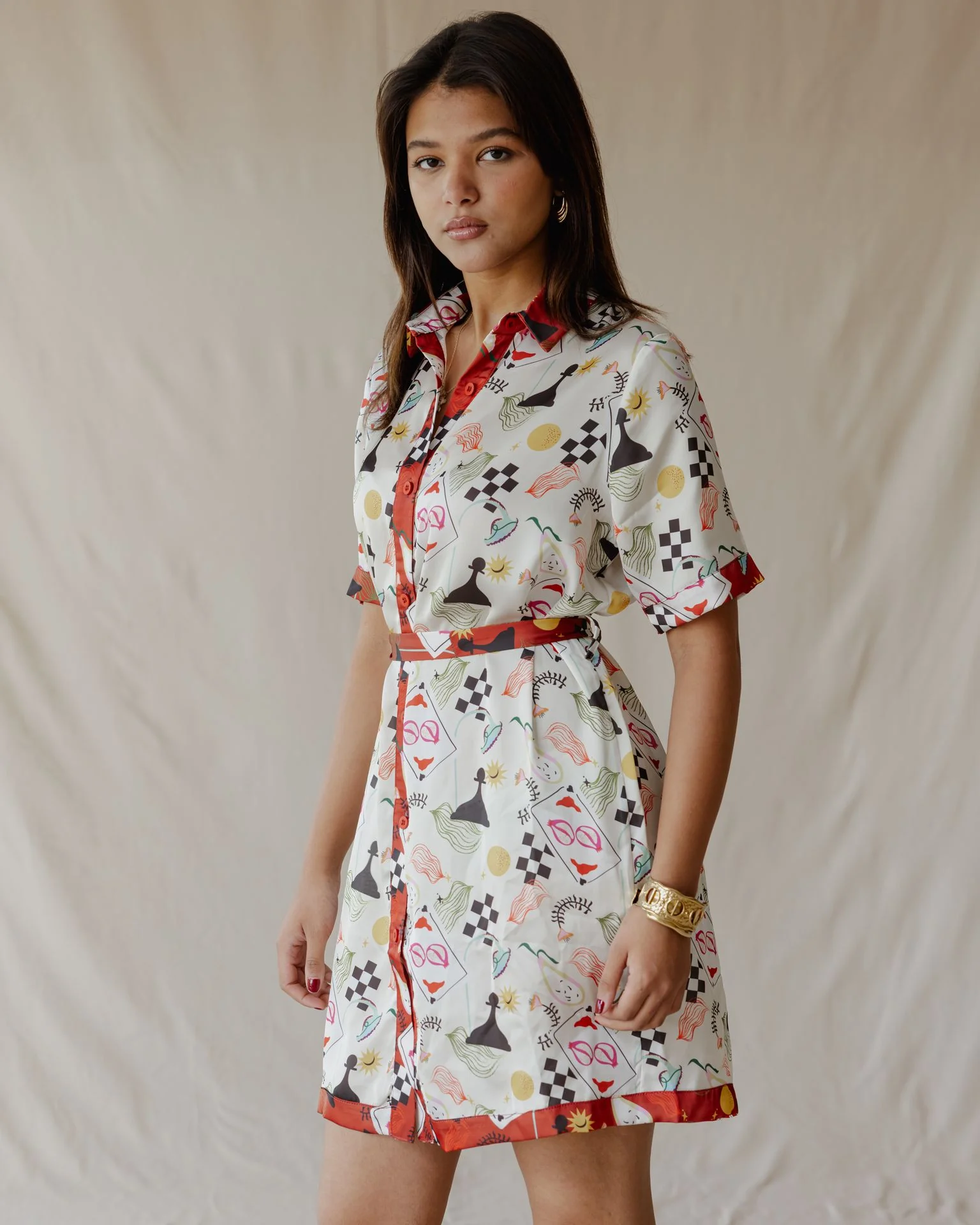 Game Night Satin Shirt Dress - Image 4
