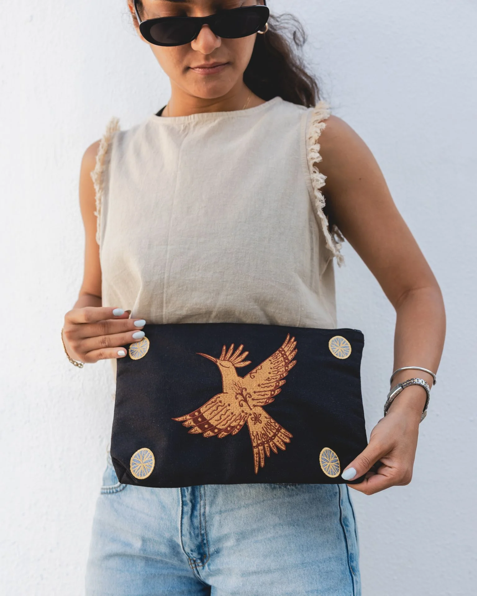 Golden Hoopoe Embroidered Pouch - Image 2