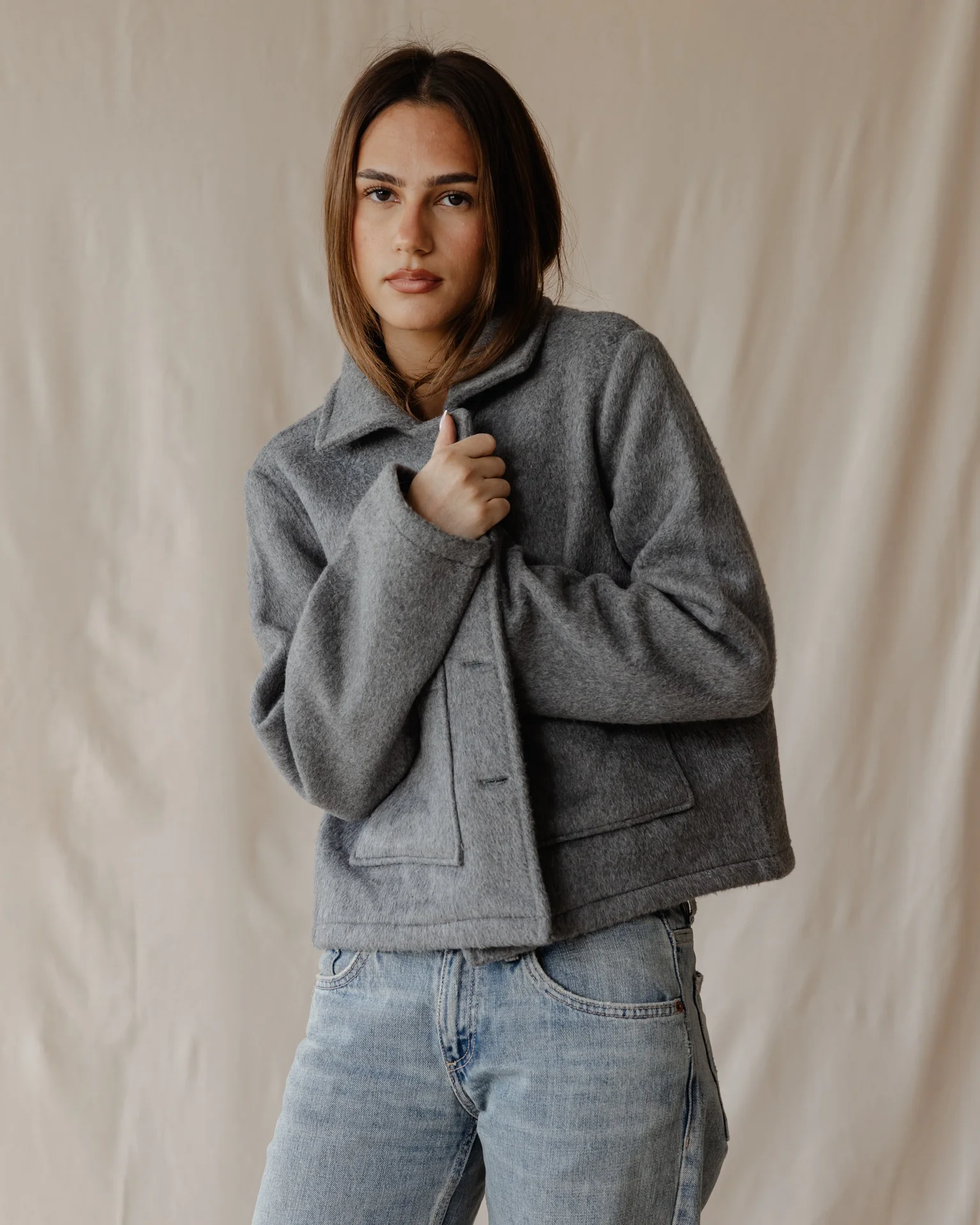 Grey Cropped Coat - Image 3