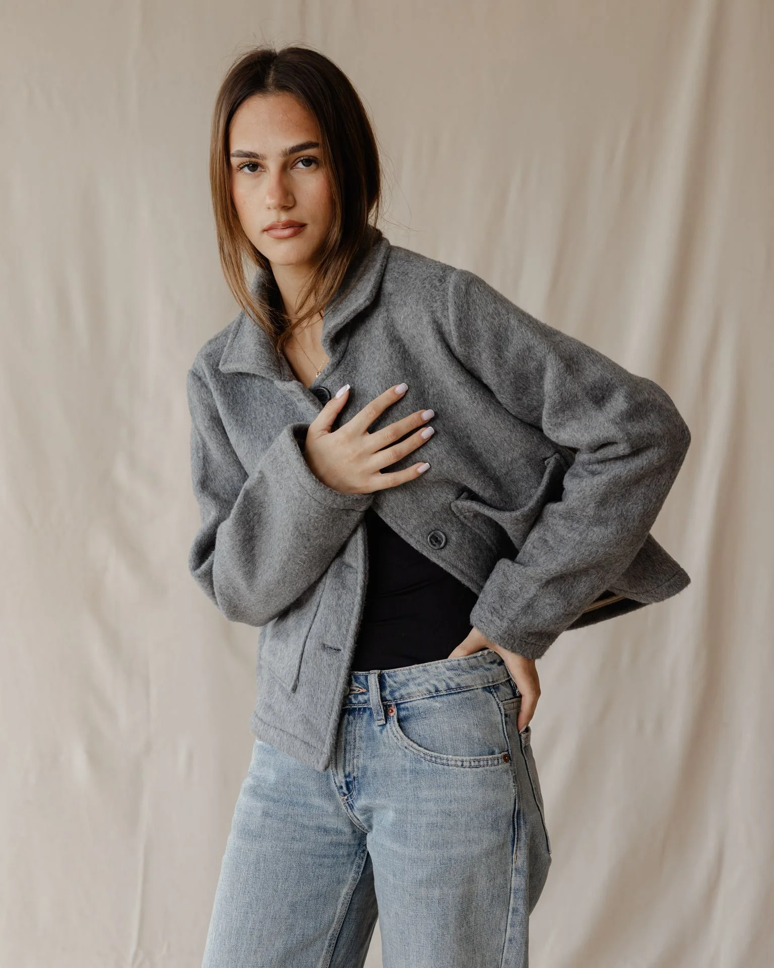 Grey Cropped Coat - Image 4