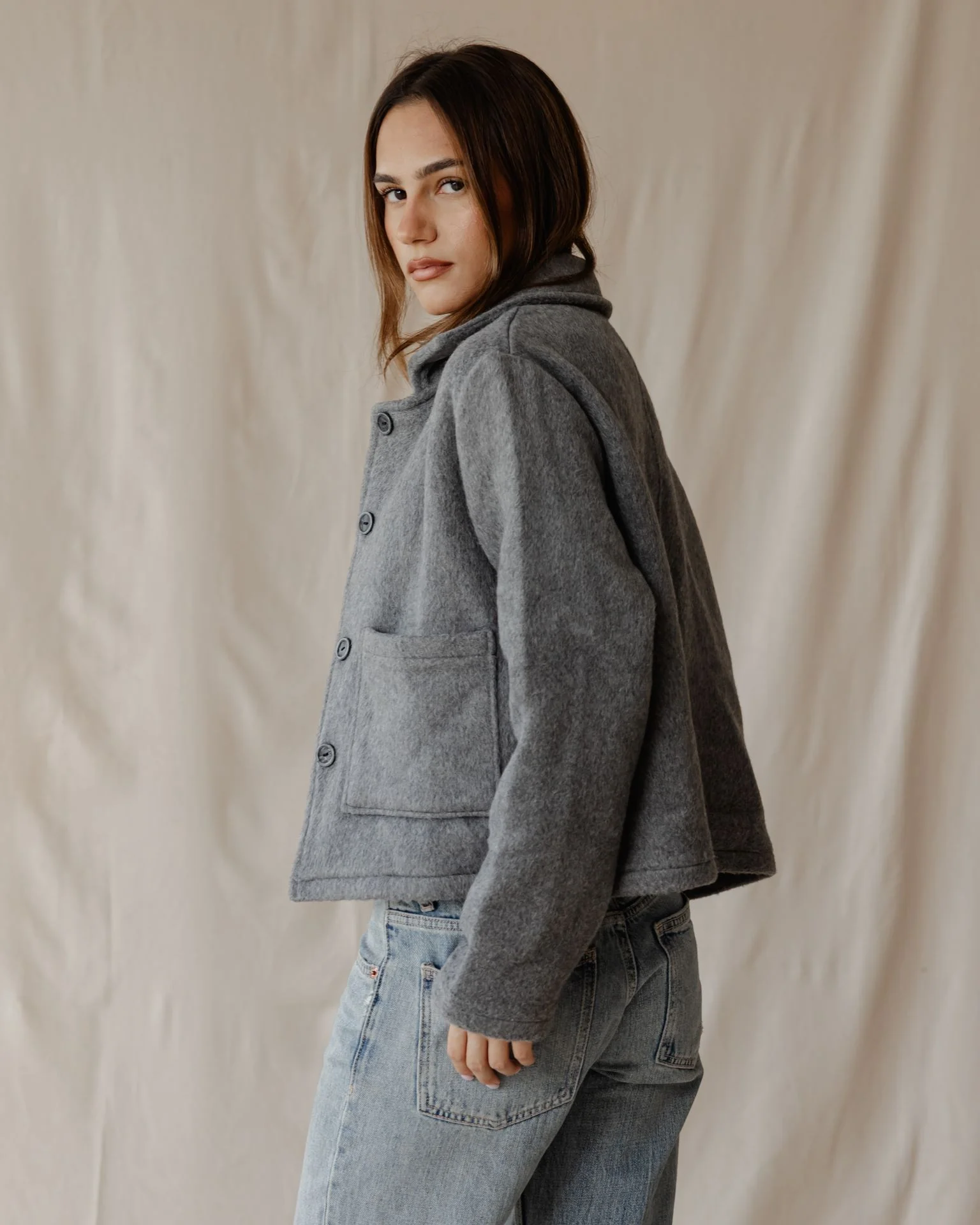 Grey Cropped Coat - Image 5