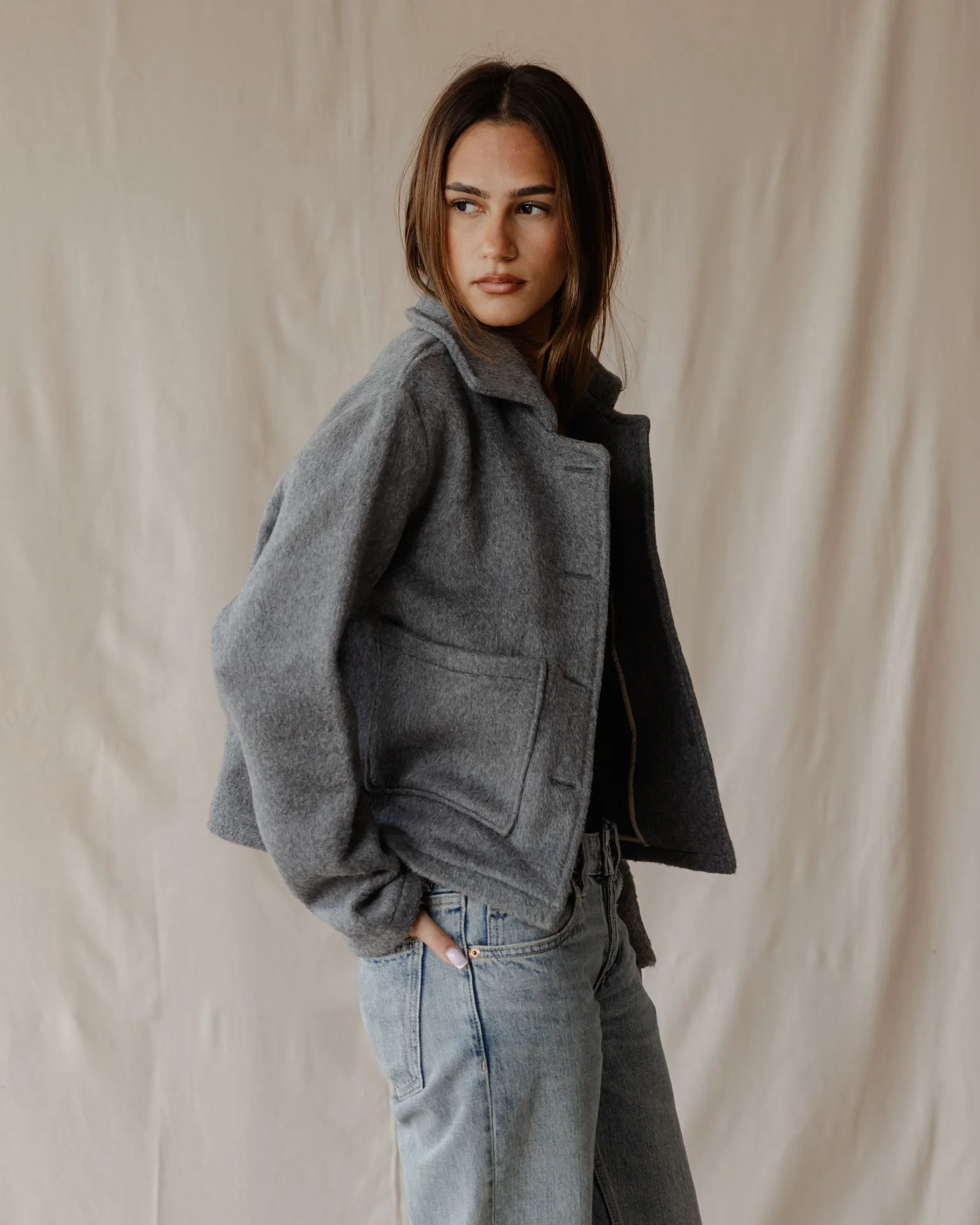 Grey Cropped Coat - Image 6