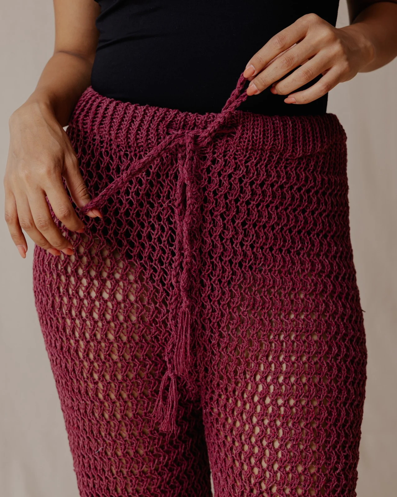 Handmade Crochet Pants Burgundy - Image 3