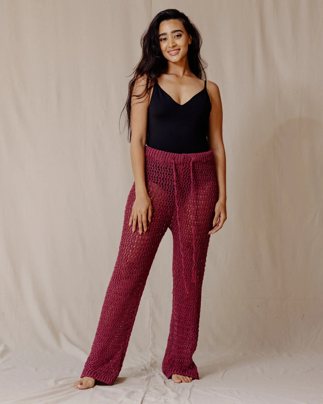 Handmade Crochet Pants Burgundy - Image 5