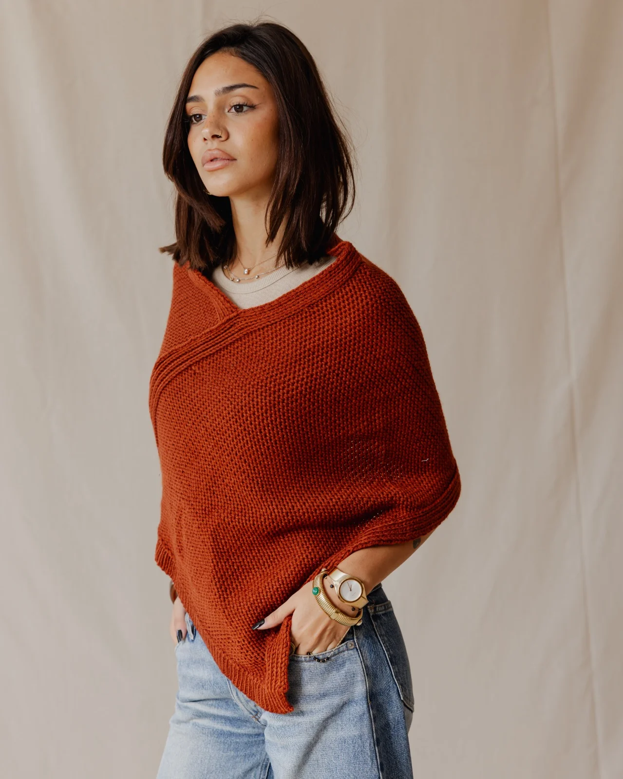 Handmade Poncho Scarf Havane - Image 3