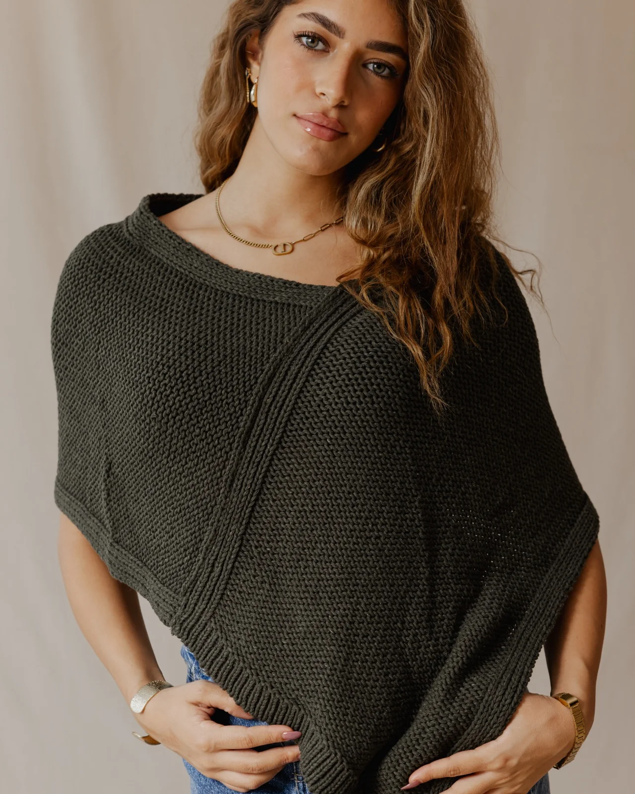 Handmade Poncho Scarf Olive - Image 4