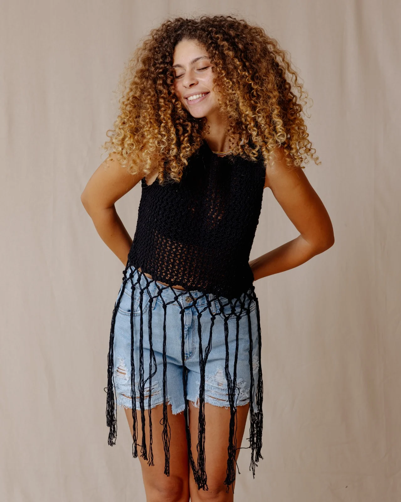Handmade Trico Fringes Top Black - Image 2