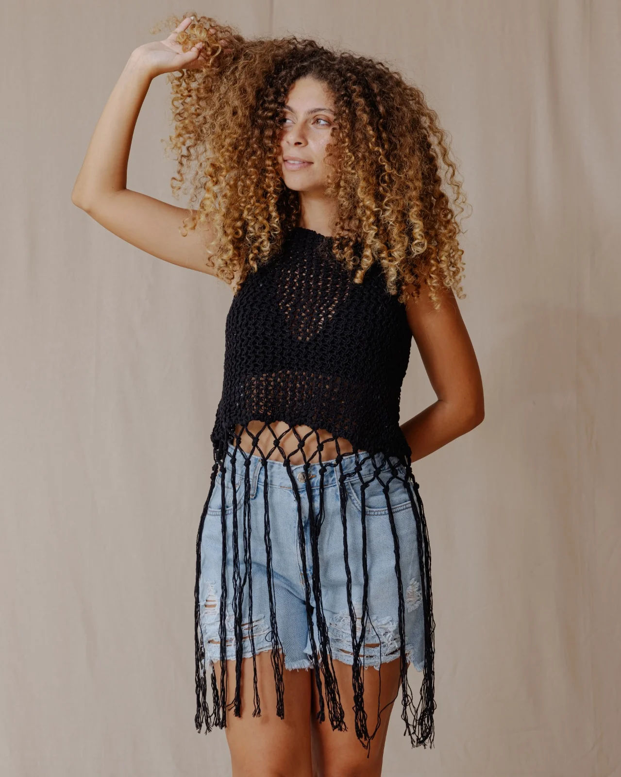 Handmade Trico Fringes Top Black - Image 3