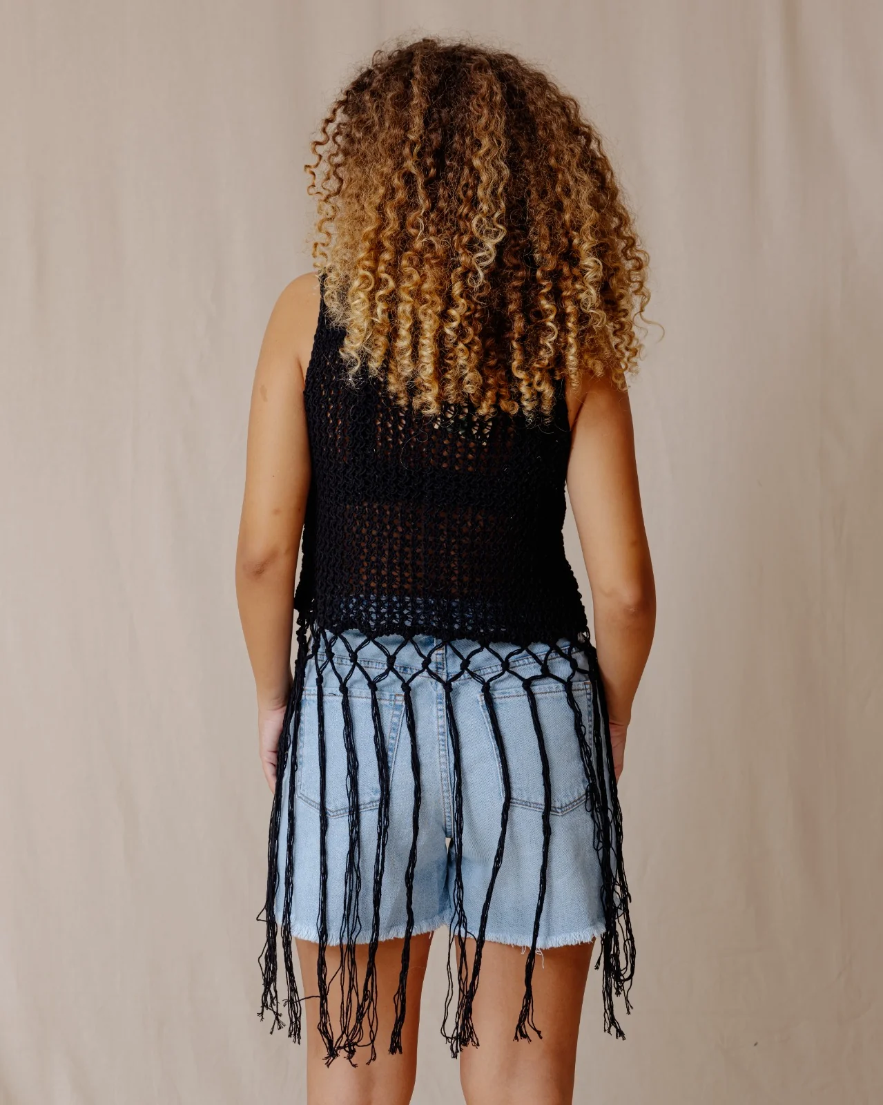 Handmade Trico Fringes Top Black - Image 4
