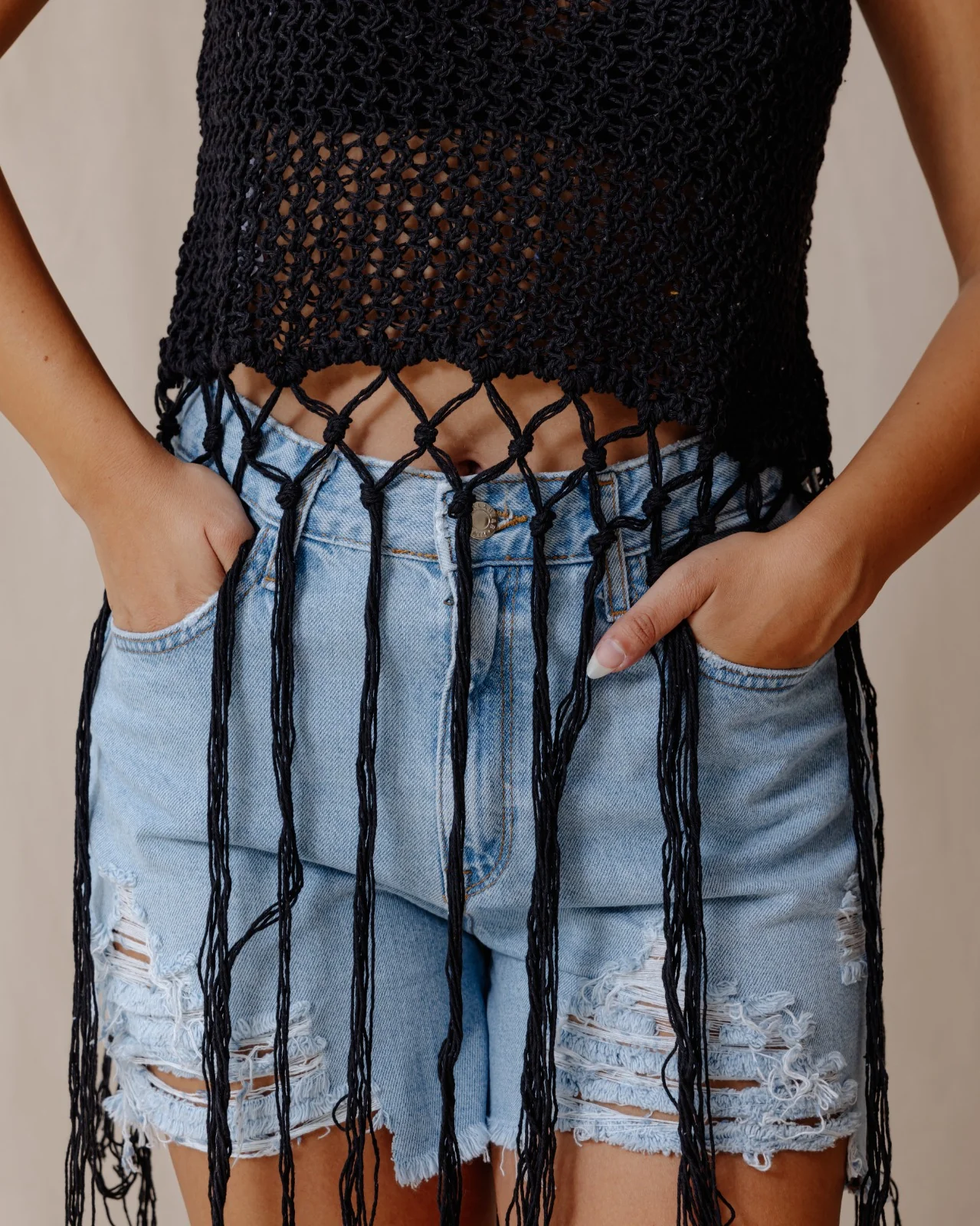 Handmade Trico Fringes Top Black - Image 5