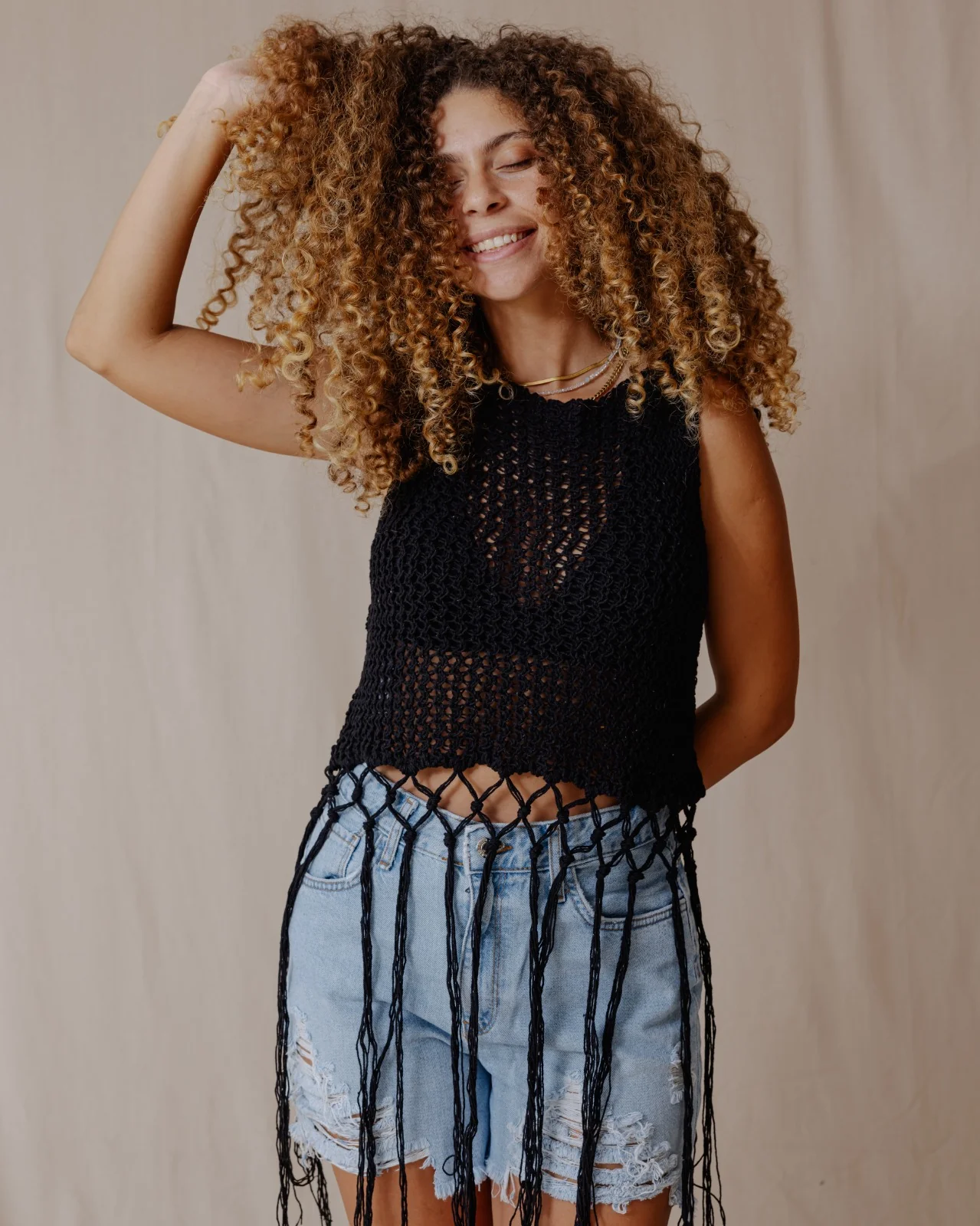 Handmade Trico Fringes Top Black - Image 6