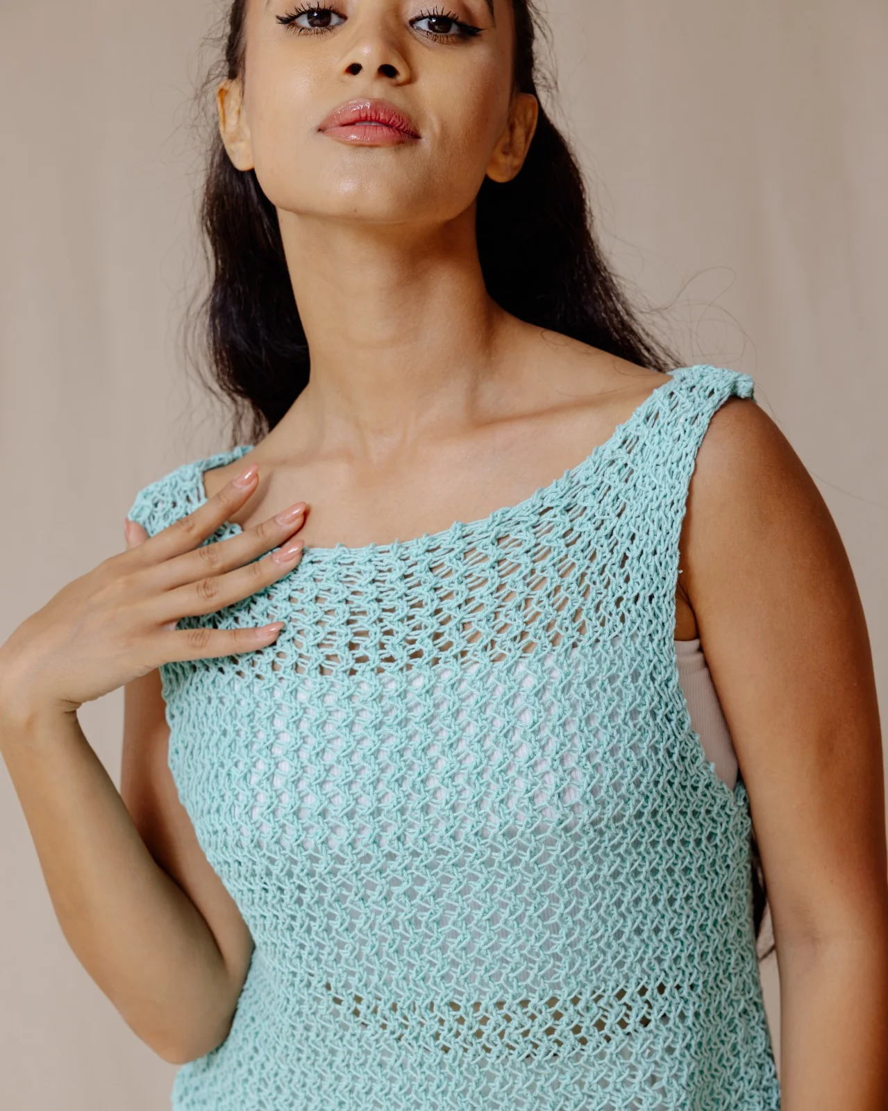 Handmade Trico Fringes Top Mint - Image 3