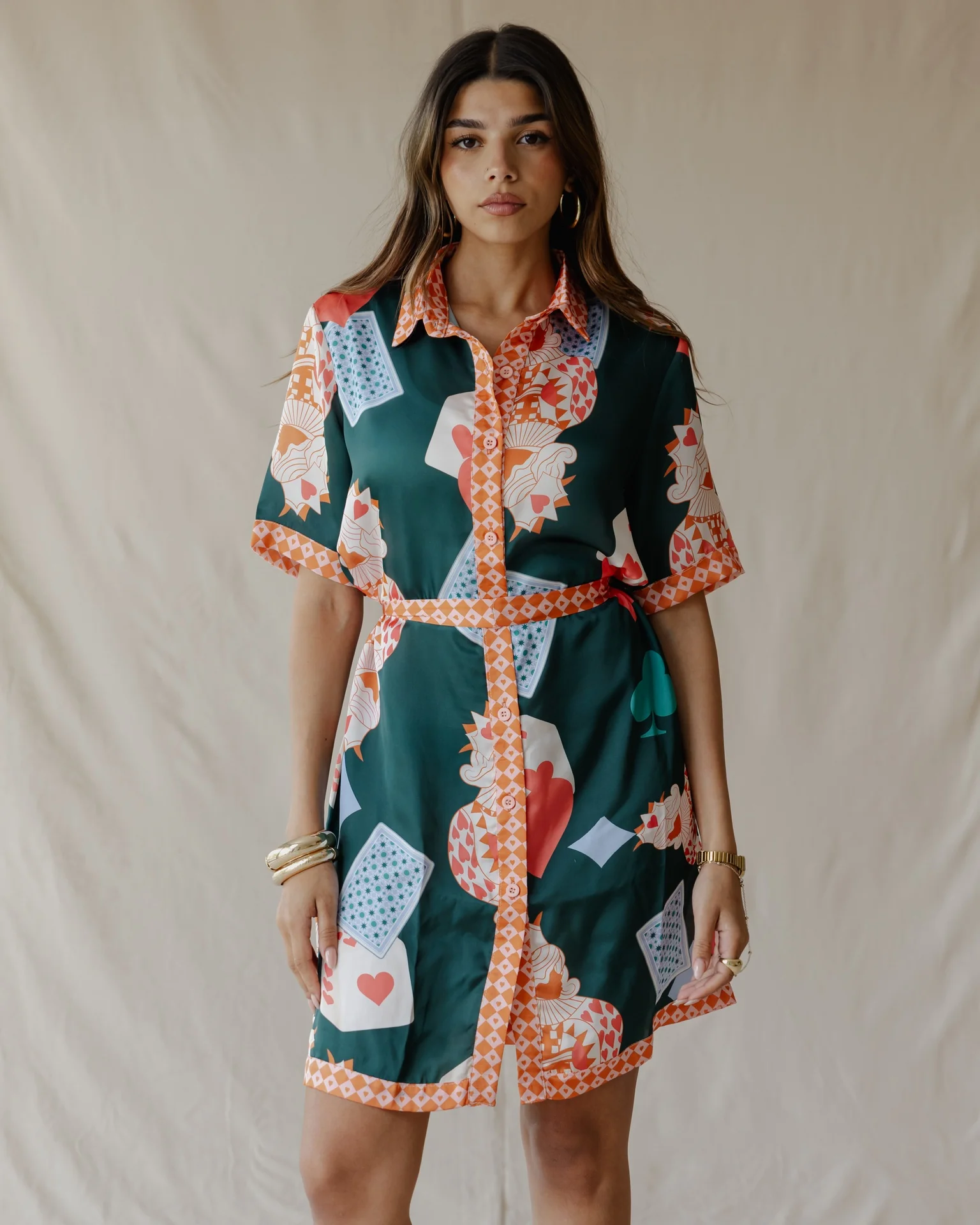 Hearts On Deck Satin Shirt Dress