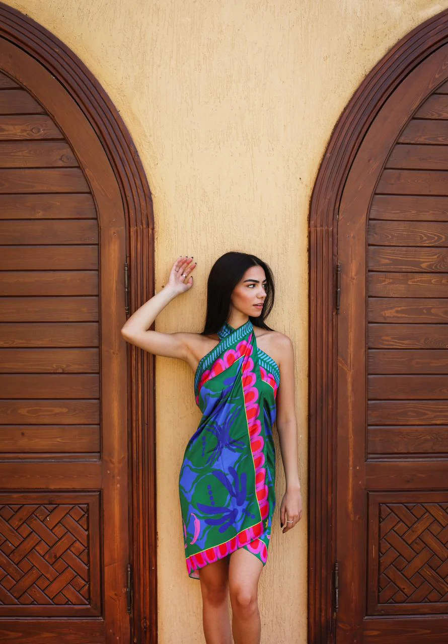 Island Palm Sarong In Aqua X Green - Image 3
