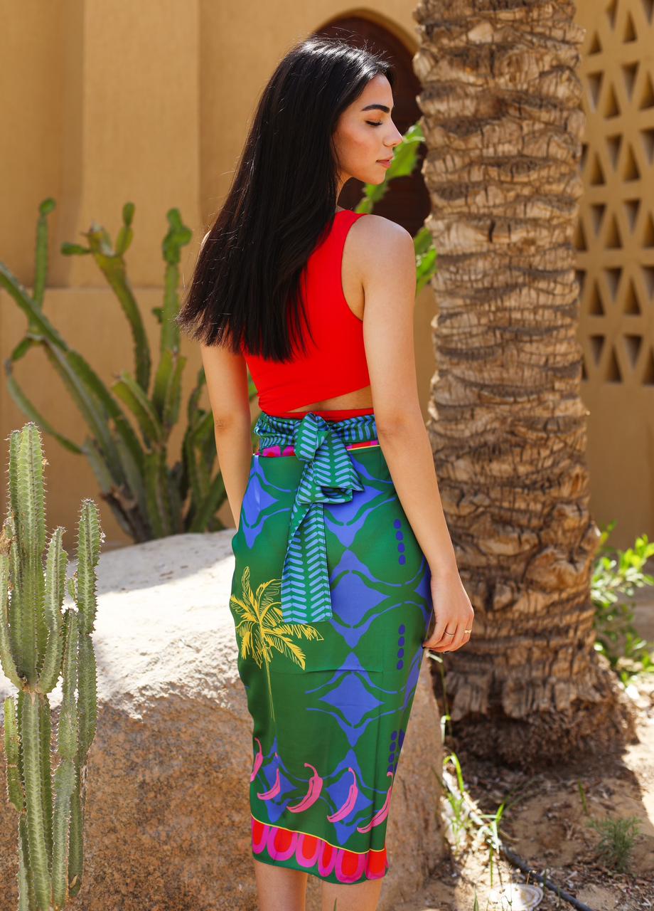 Island Palm Sarong In Aqua X Green - Image 4