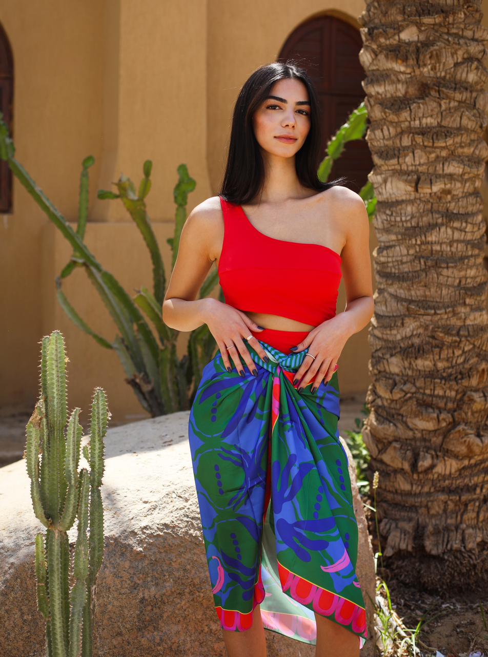 Island Palm Sarong In Aqua X Green - Image 5