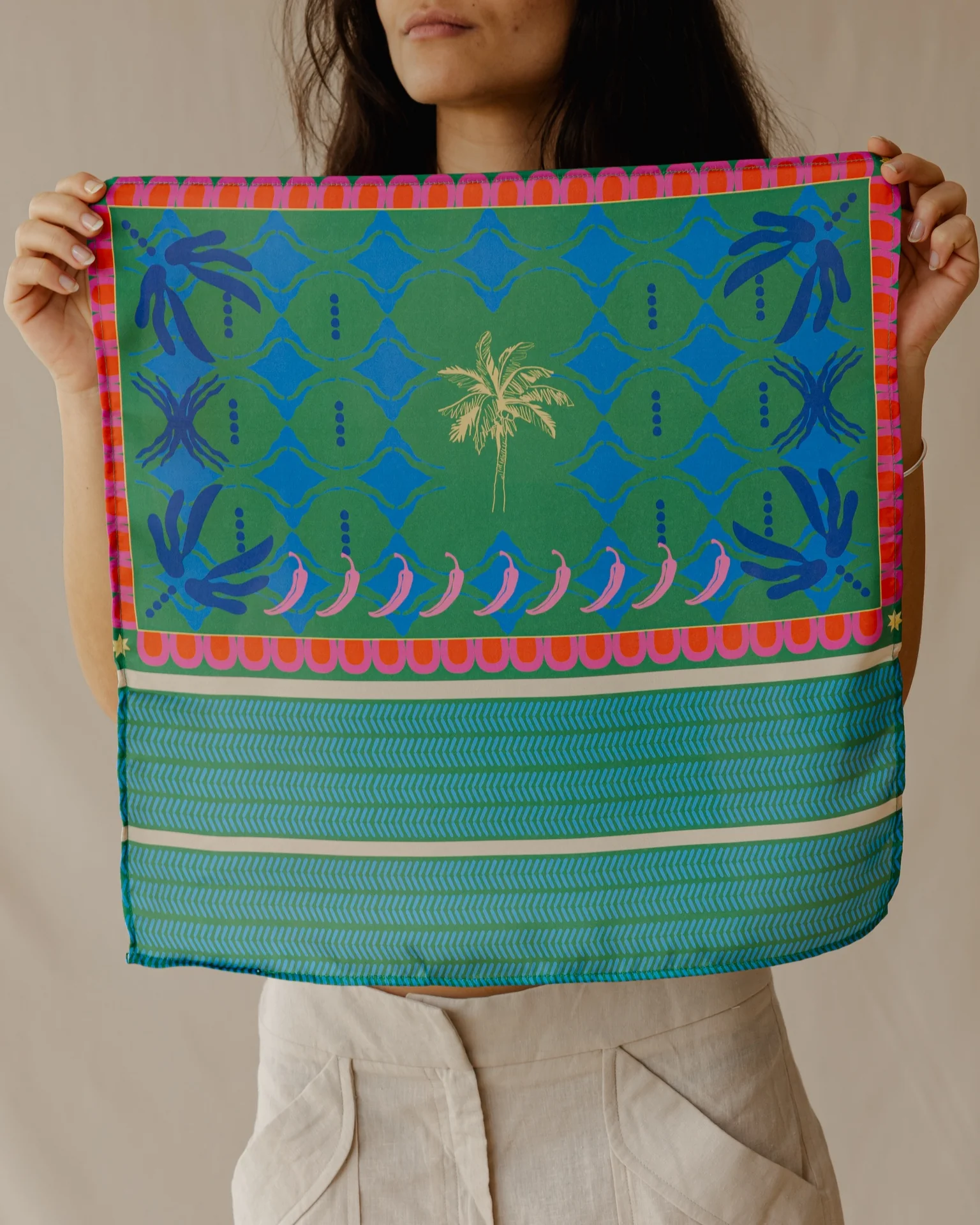 Island Palm Scarf In Aqua X Green - Image 2