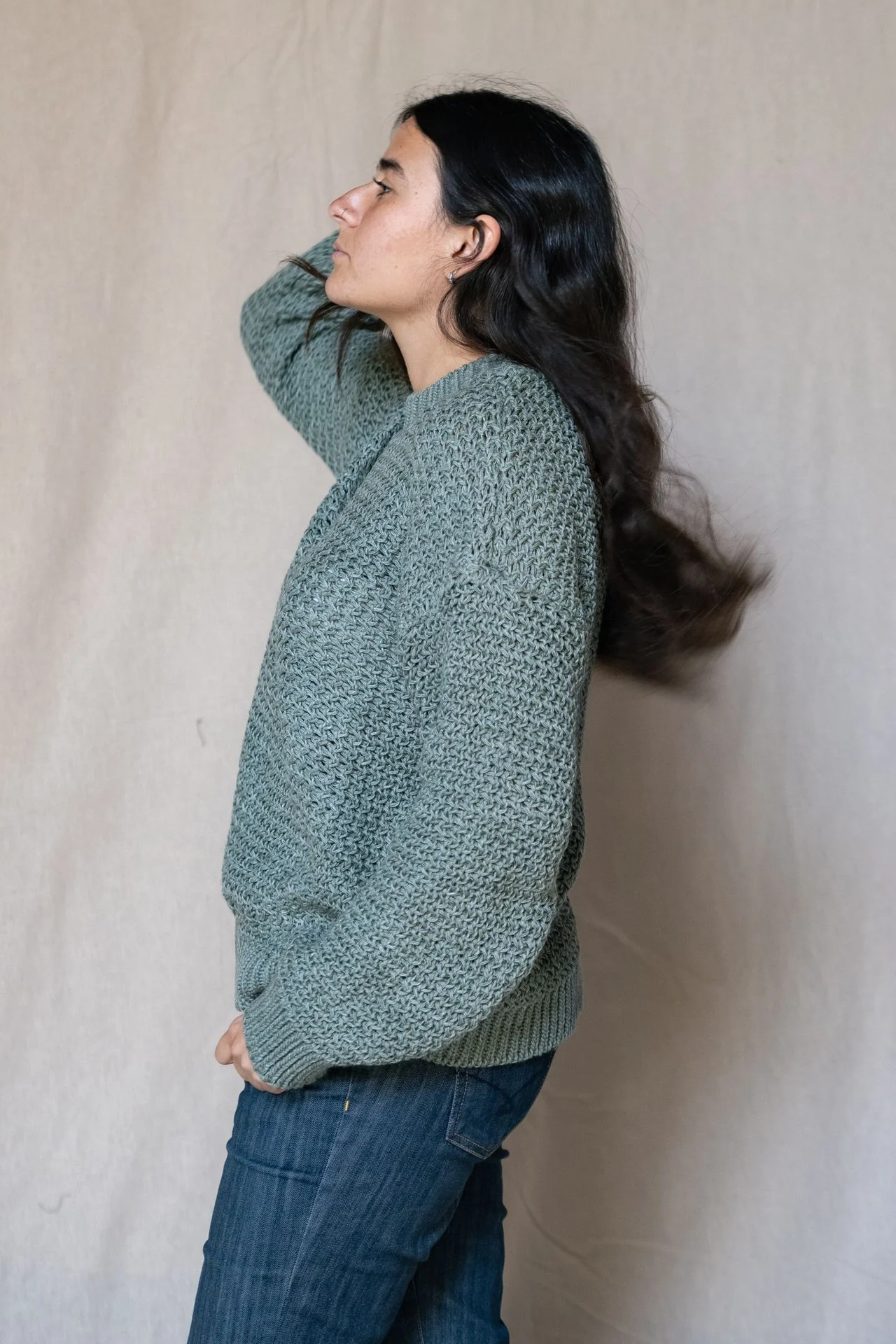 Knitted Sweater In Greenish Grey - Image 4