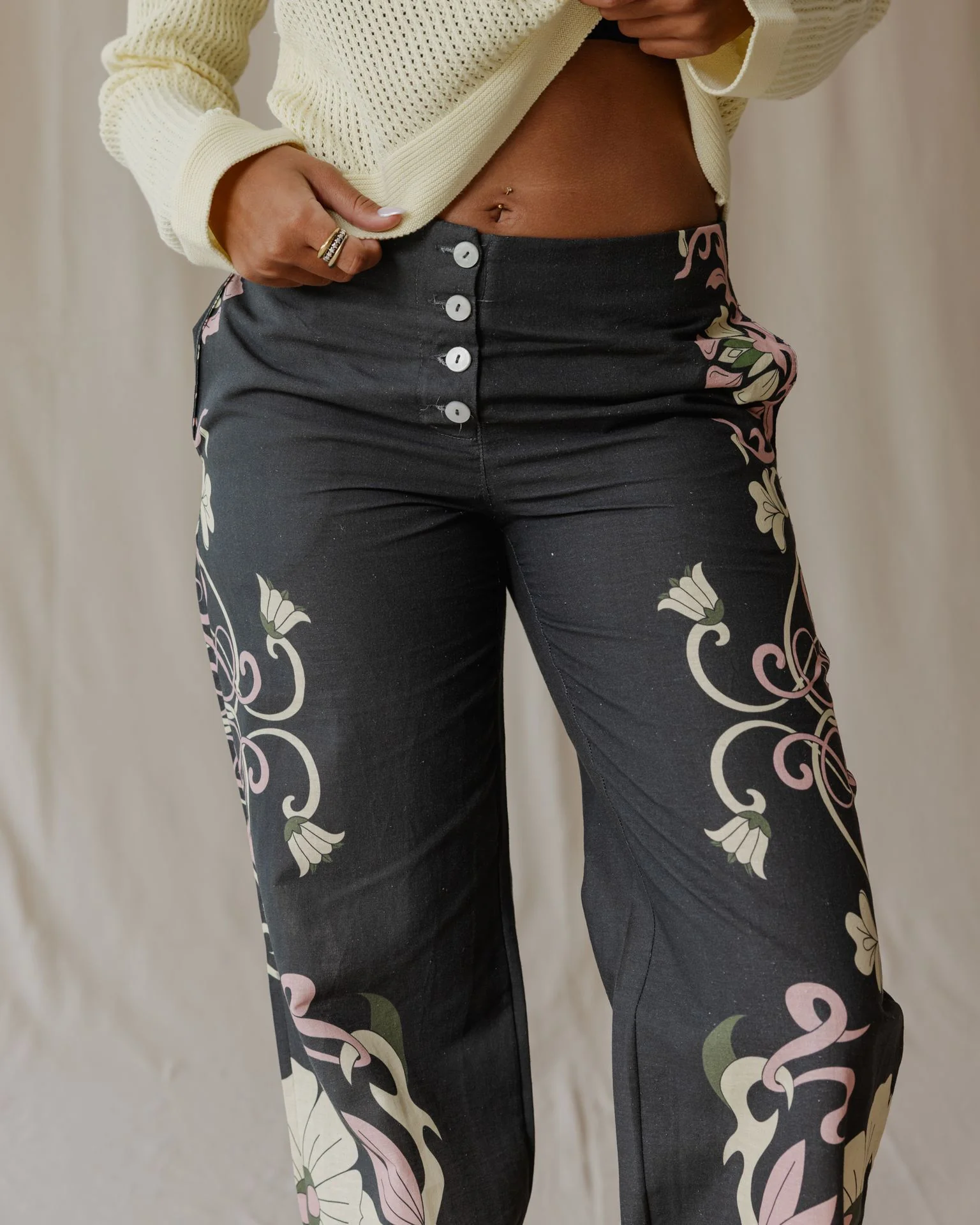 Midnight Petal Muse Linen Pants - Image 5