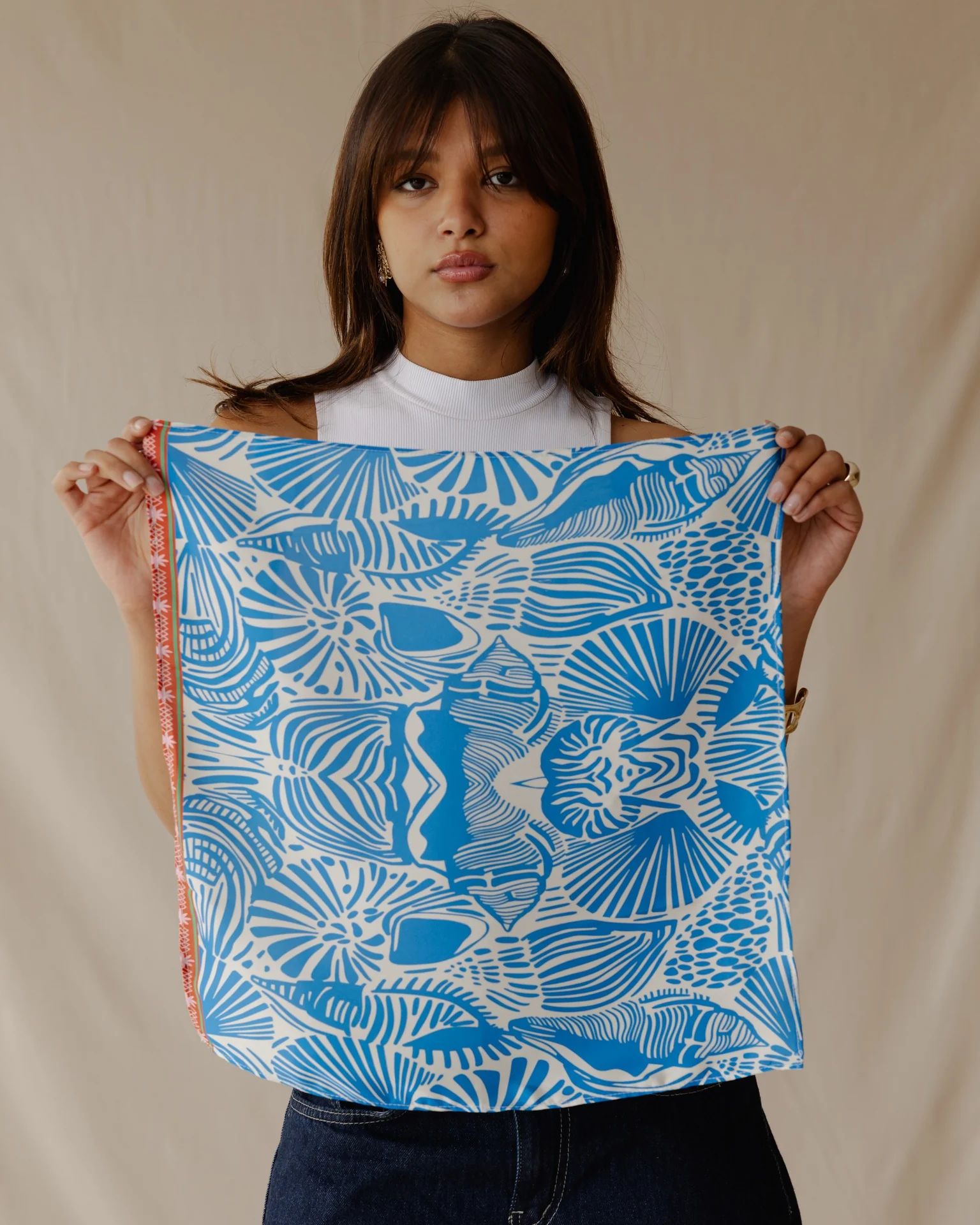 Ocean Treasures Scarf Blue X Off-White - Image 2