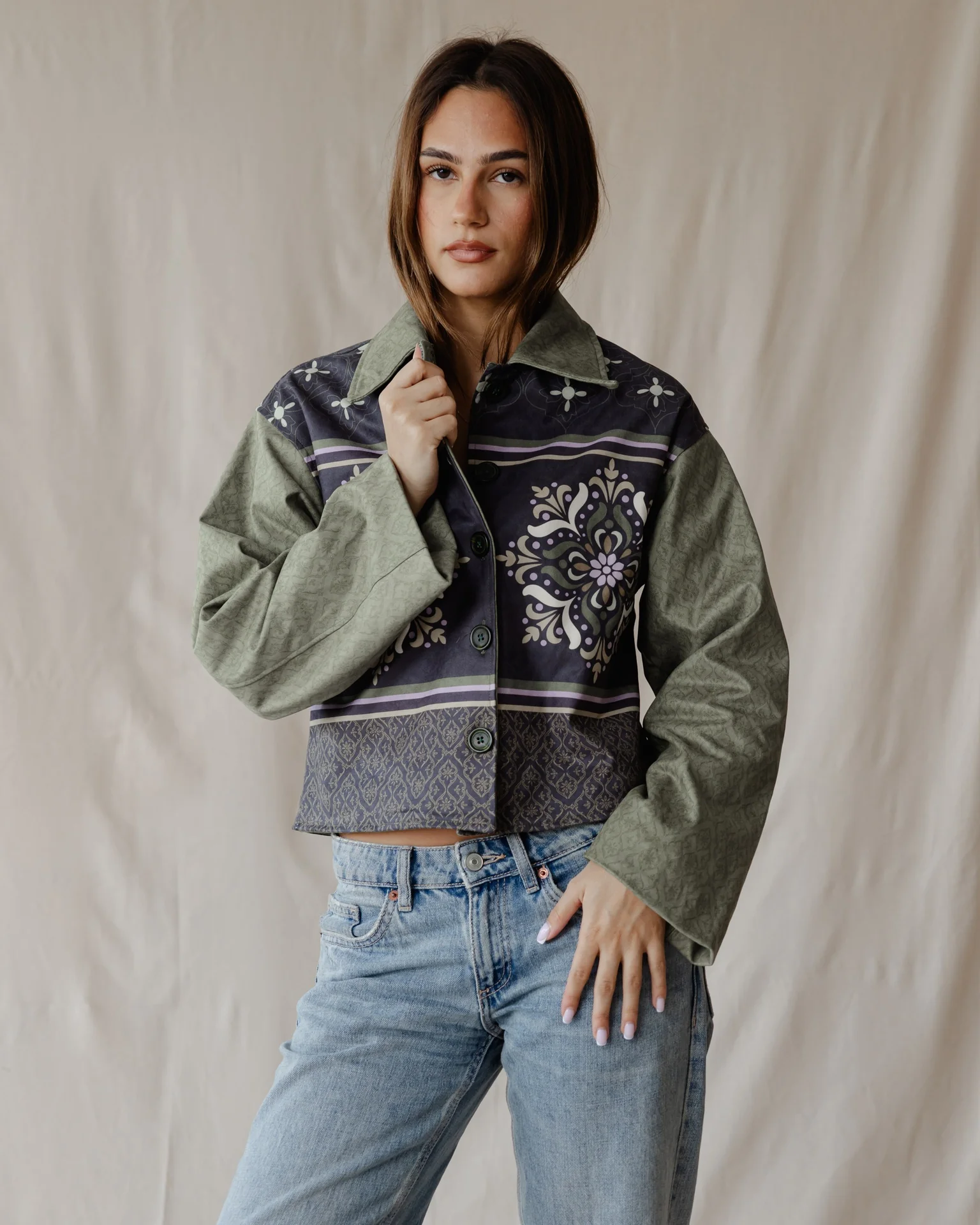 Olive Arabesque Suede Jacket - Image 3