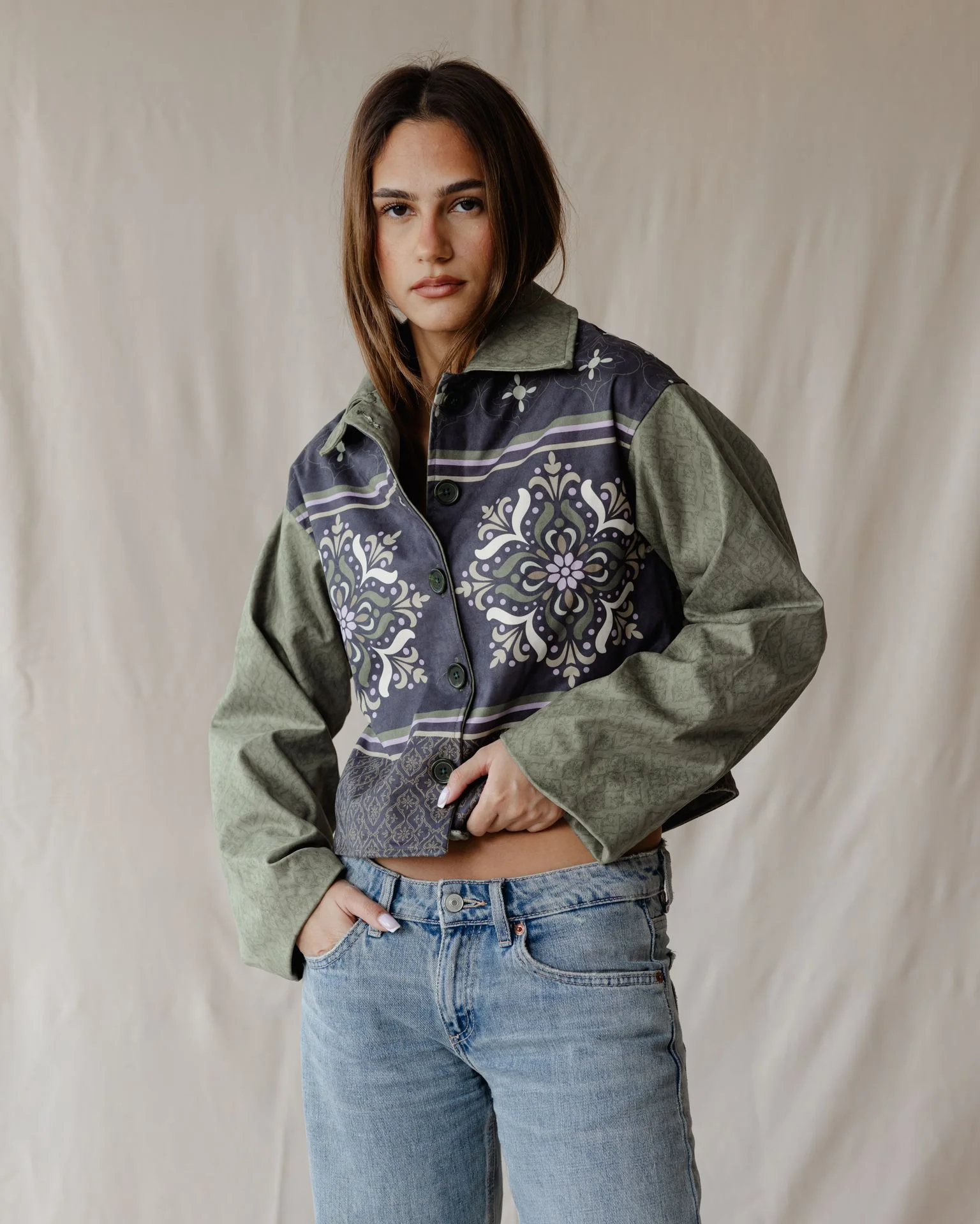 Olive Arabesque Suede Jacket - Image 4