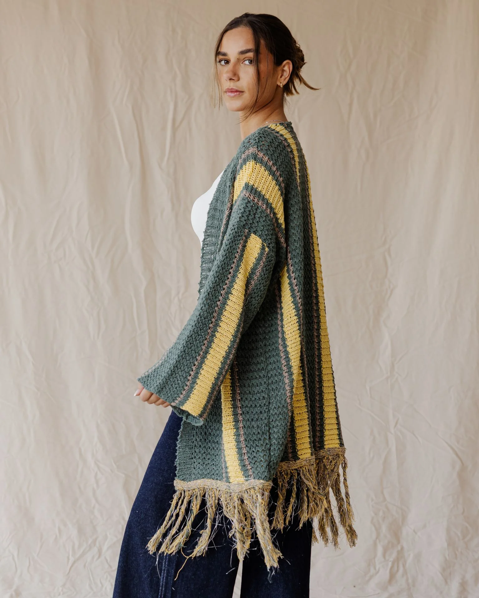 Olive Grove Fringe Cardigan - Image 3