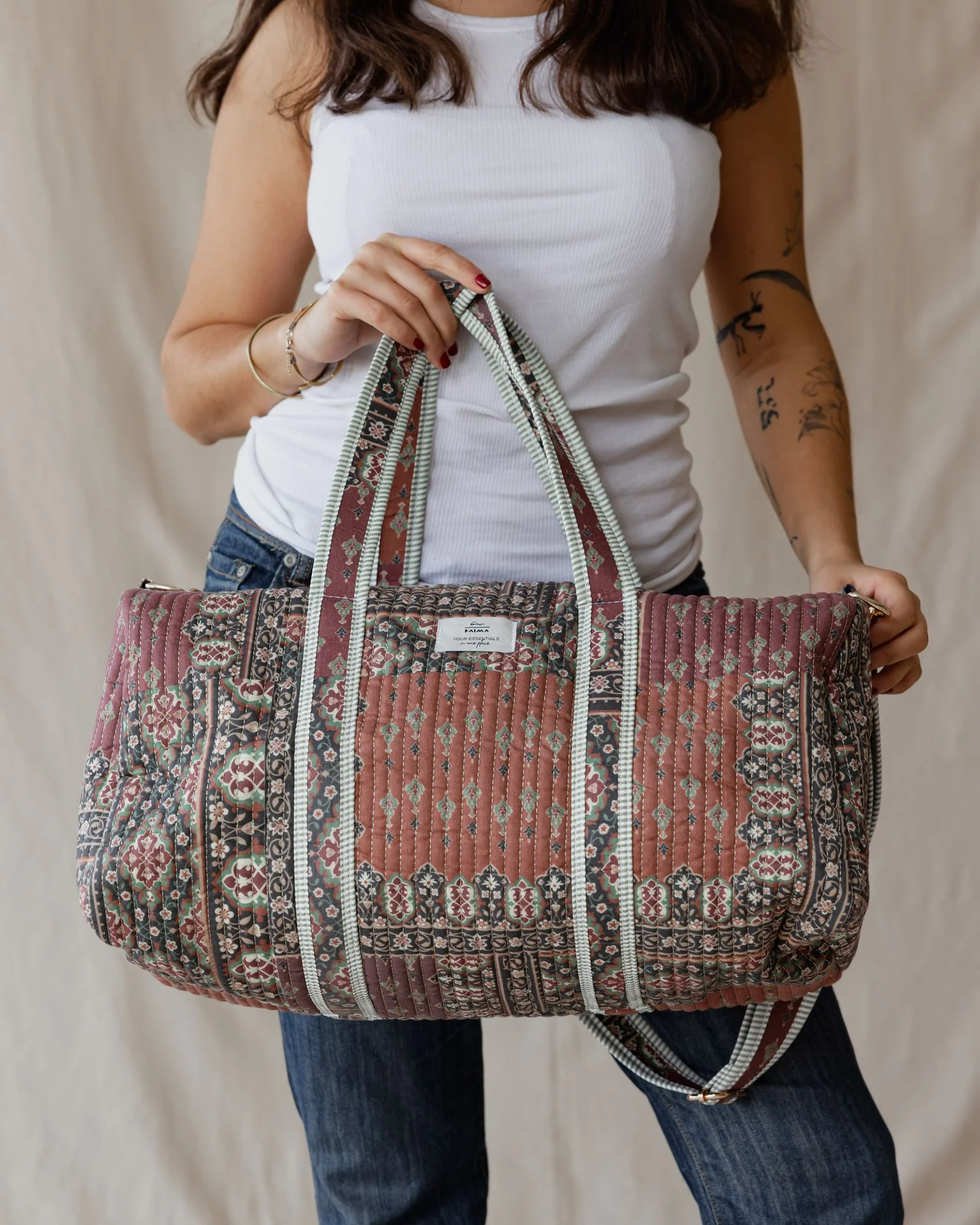 Oriental Patchwork Duffle Bag Brown - Image 3