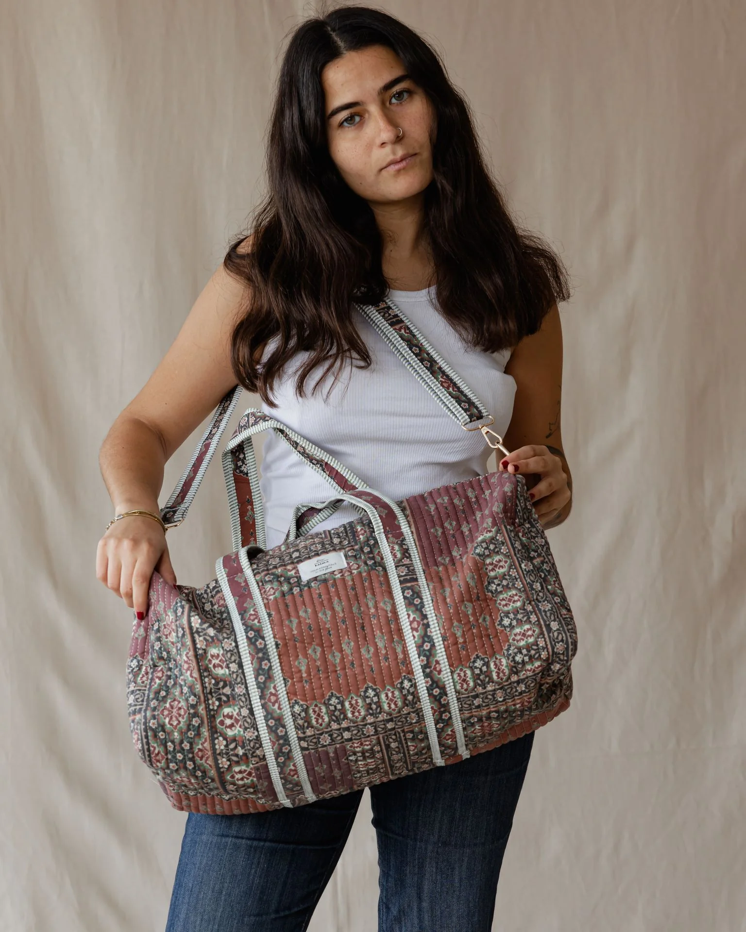 Oriental Patchwork Duffle Bag Brown - Image 4