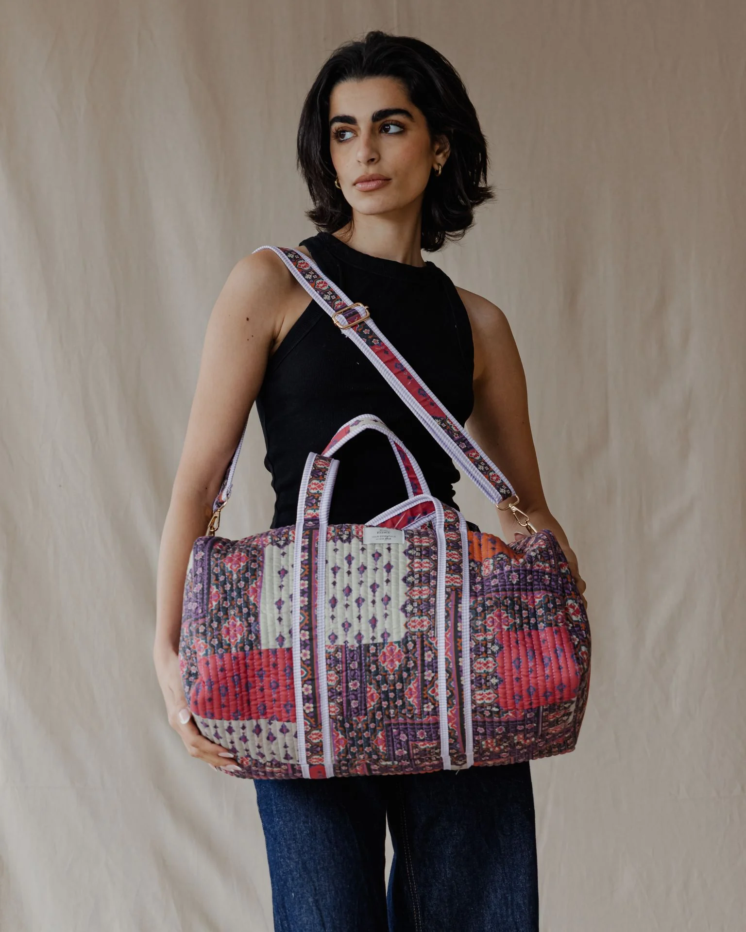 Oriental Patchwork Duffle Bag Purple - Image 3