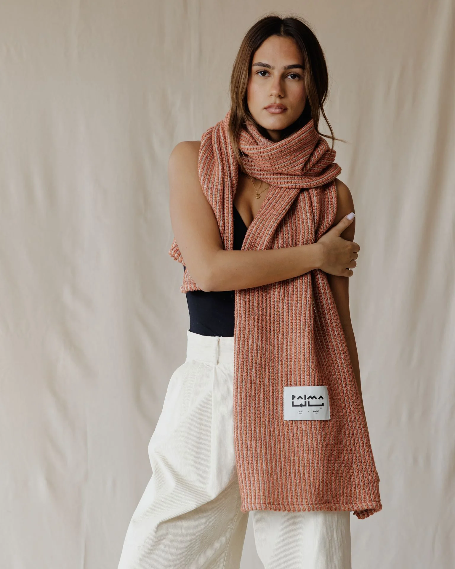 Peach Grid Winter Scarf - Image 3