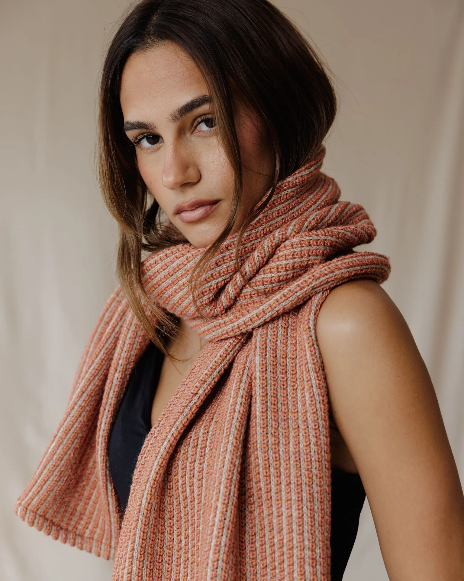 Peach Grid Winter Scarf - Image 5
