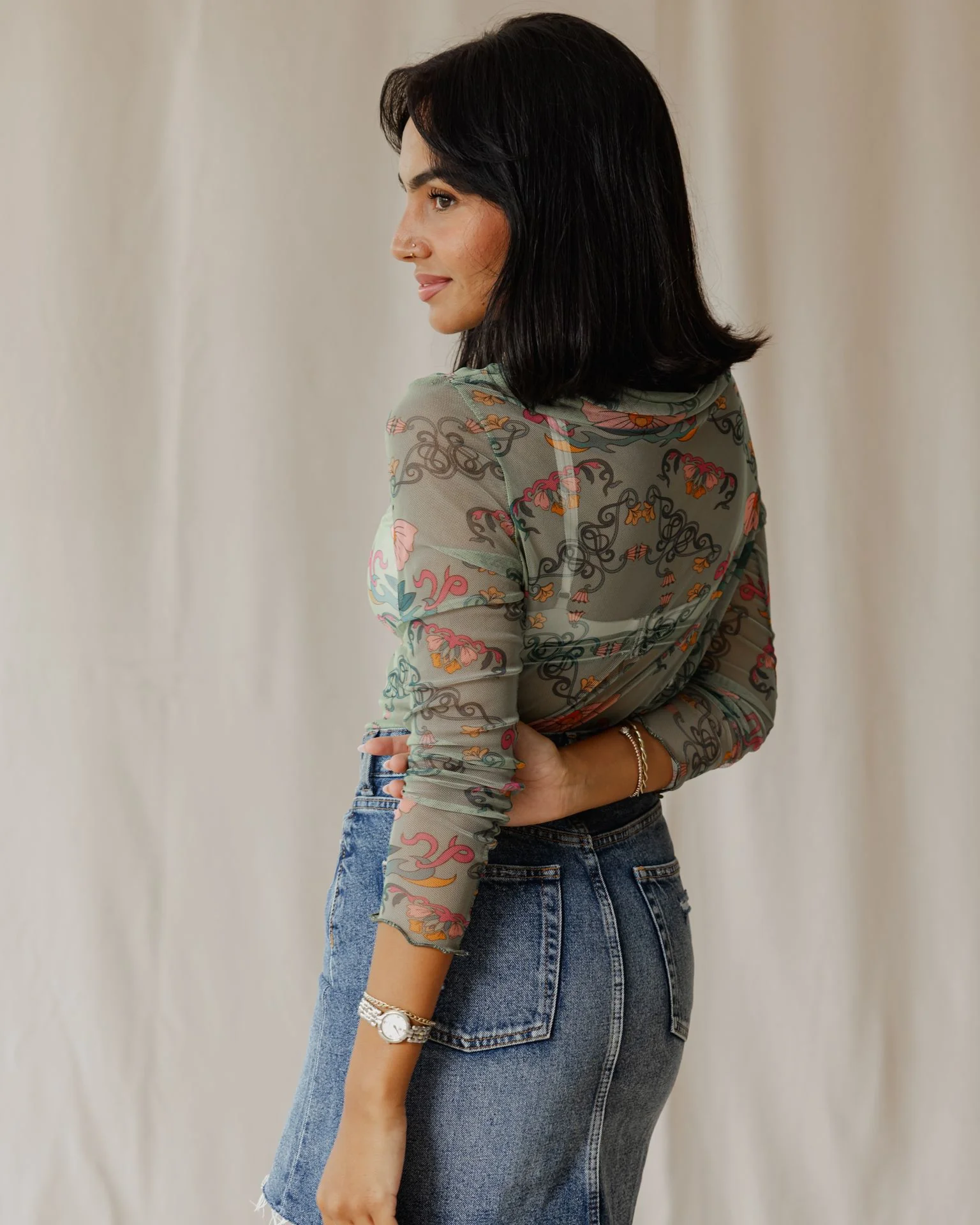 Petal Muse In Sage Mesh Top - Image 3