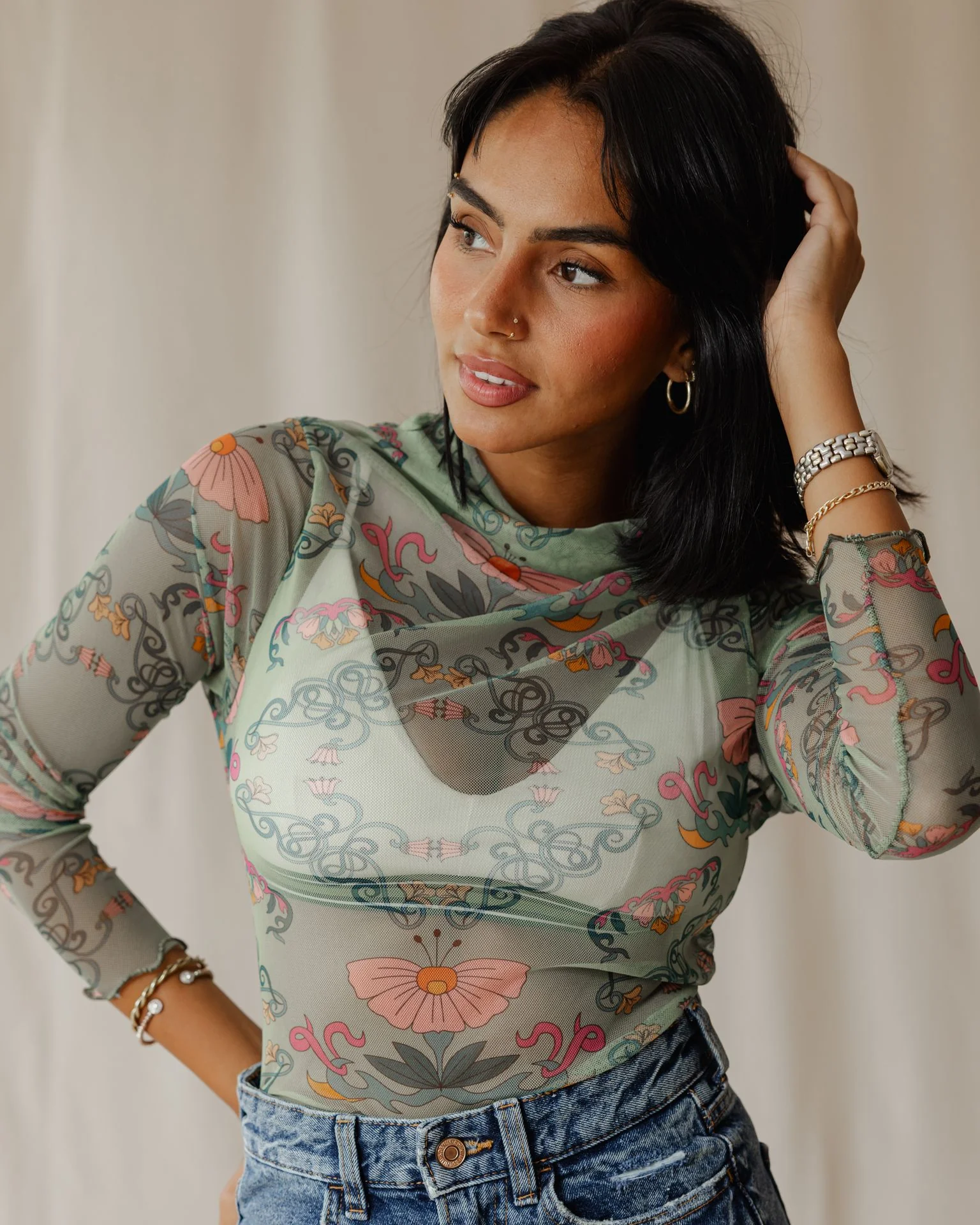 Petal Muse In Sage Mesh Top - Image 4