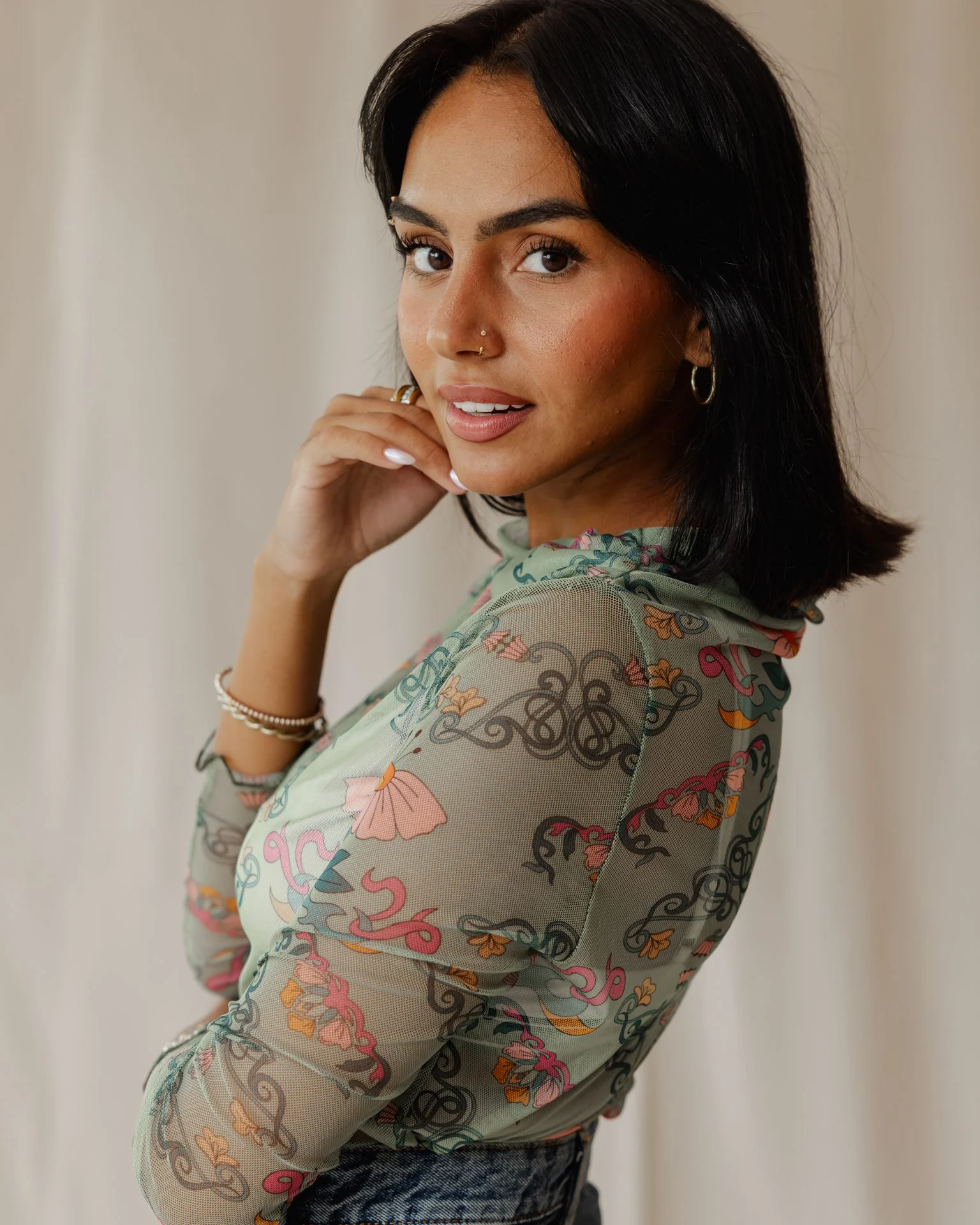 Petal Muse In Sage Mesh Top - Image 5