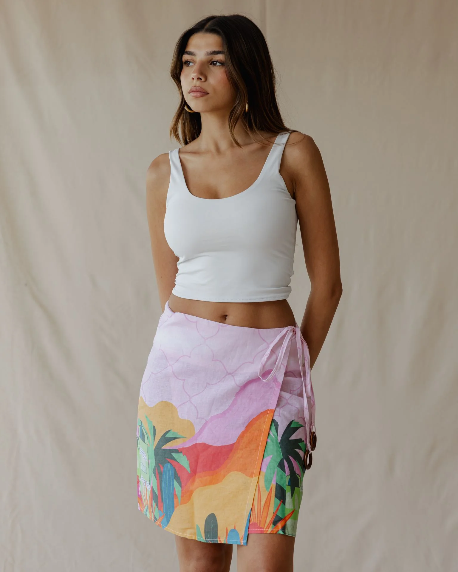 Pink Sunset Oasis Linen Skirt - Image 2