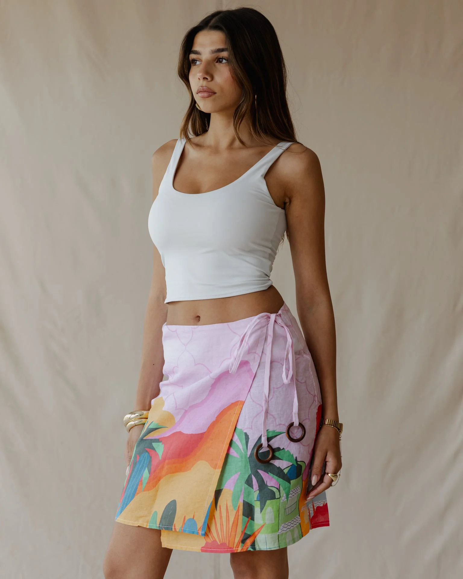Pink Sunset Oasis Linen Skirt - Image 3