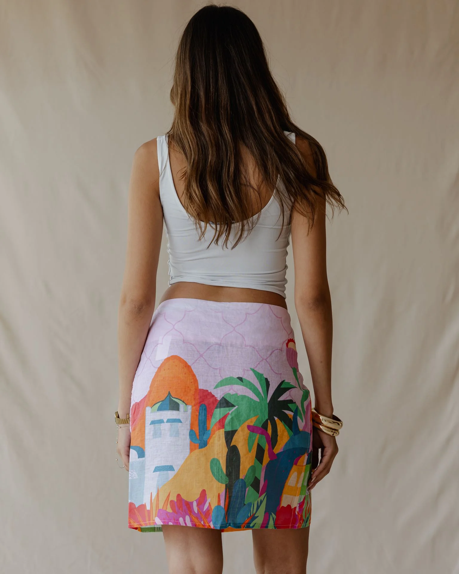 Pink Sunset Oasis Linen Skirt - Image 4
