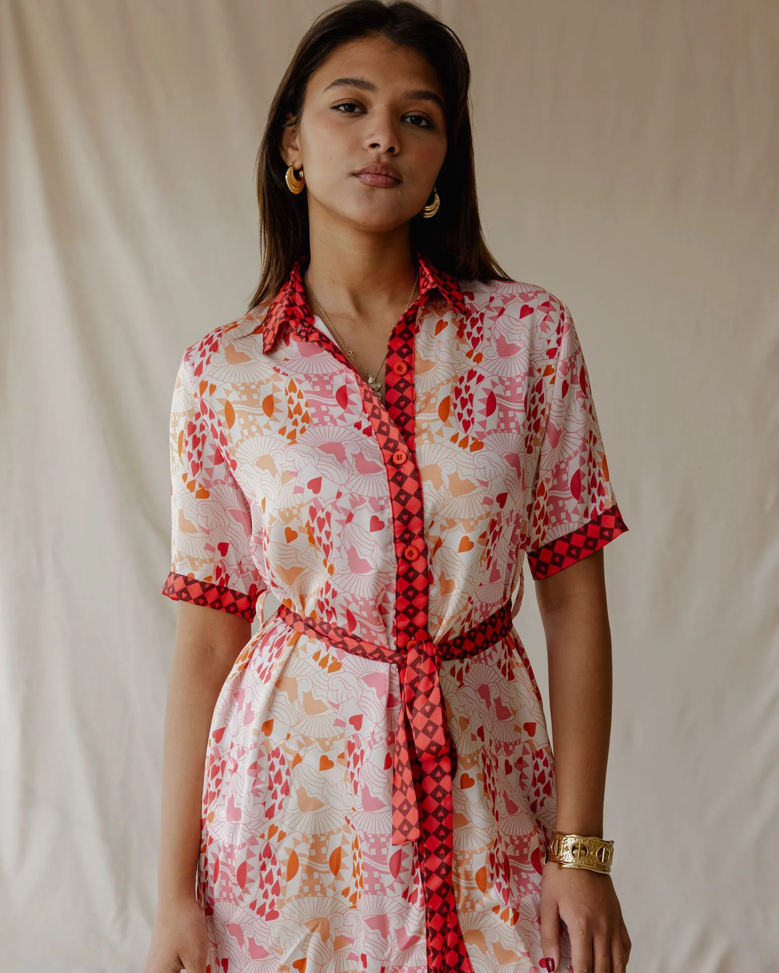 Queen of Hearts Satin Shirt Dress - Image 3