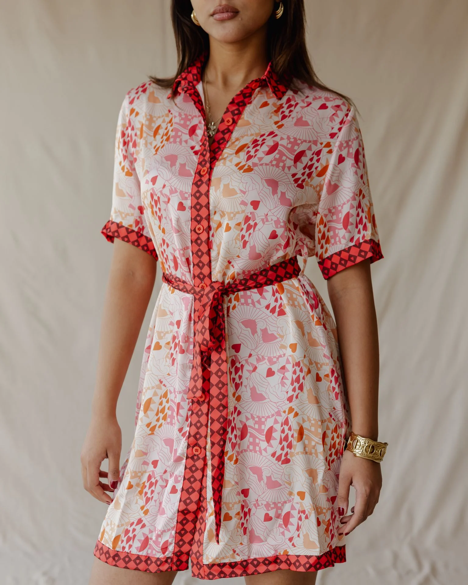 Queen of Hearts Satin Shirt Dress - Image 4