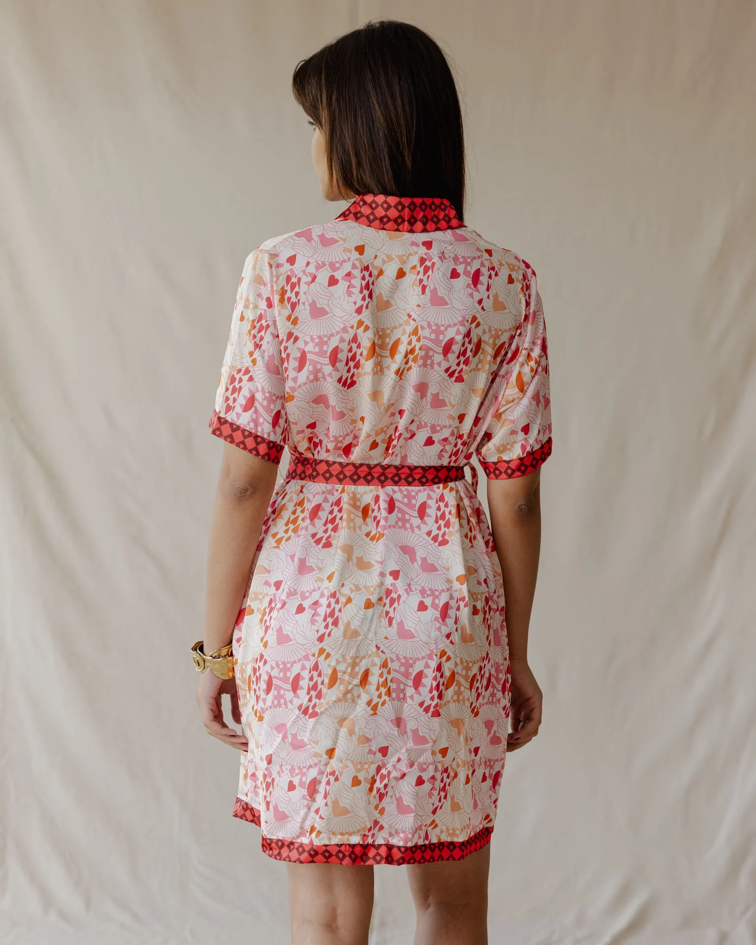 Queen of Hearts Satin Shirt Dress - Image 5