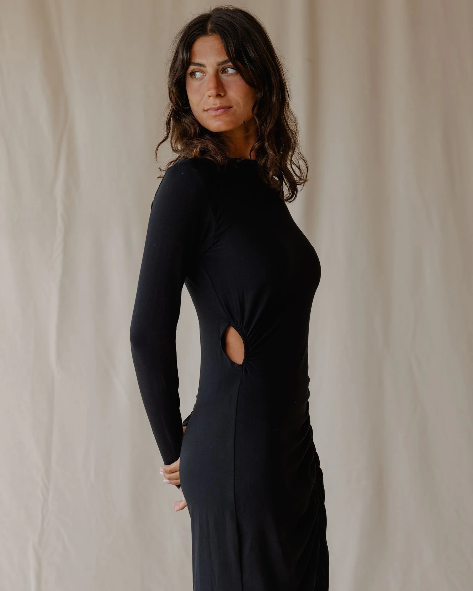 Ruched Dress In Black - Image 2