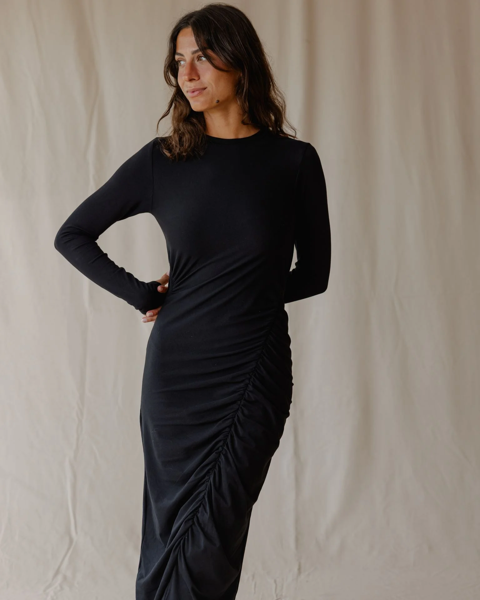 Ruched Dress In Black - Image 3