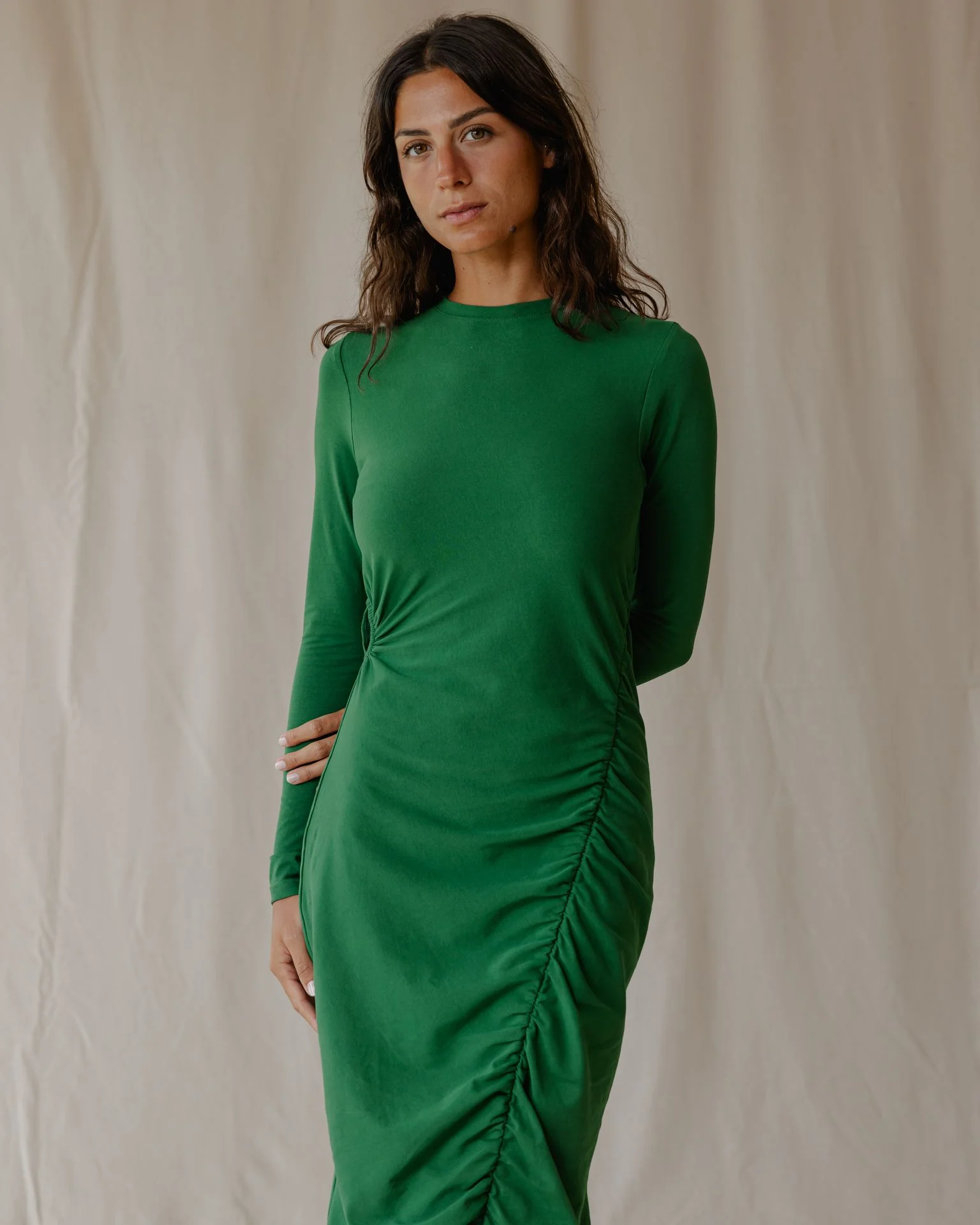 Ruched Dress In Green - Image 4