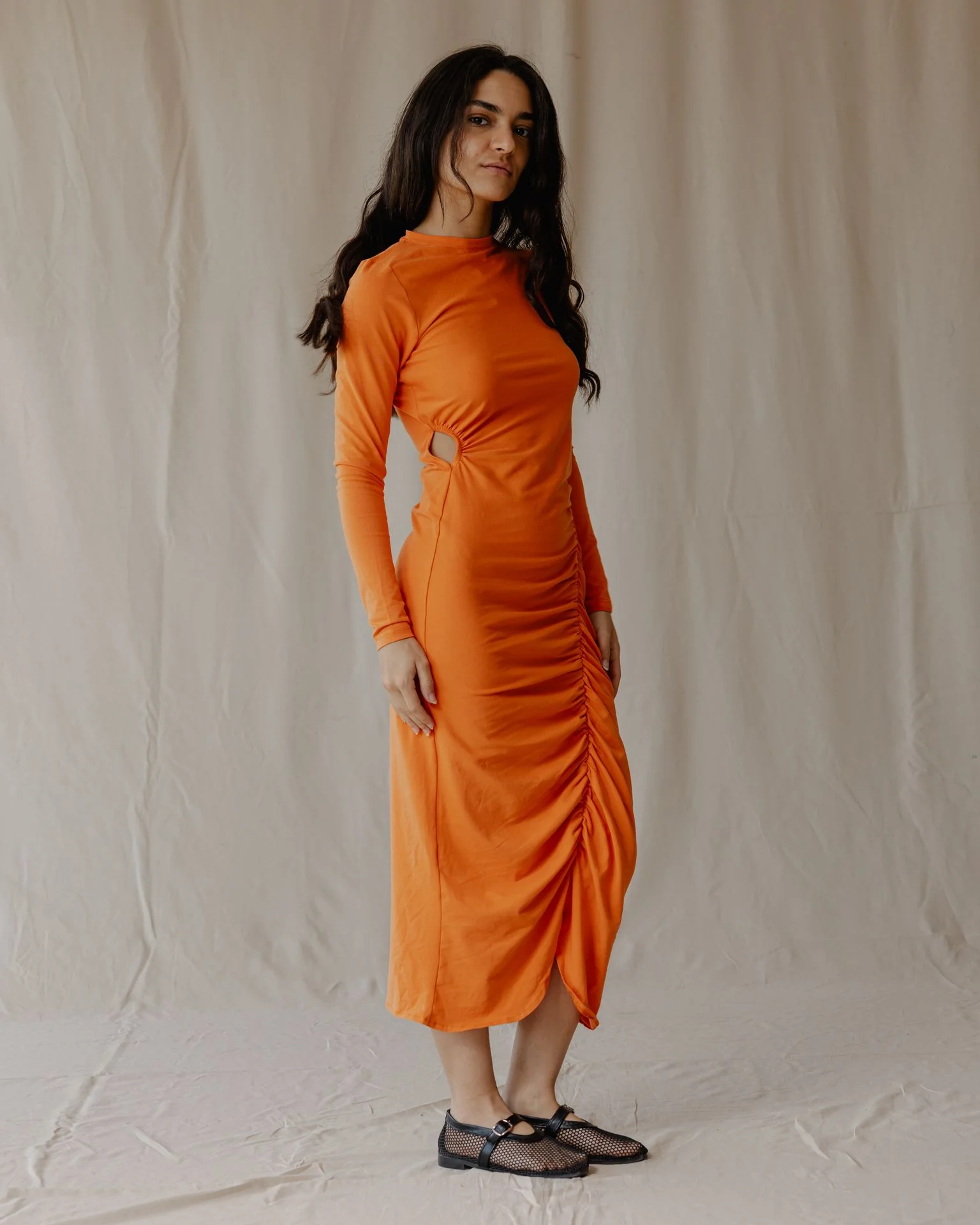 Ruched Dress In Orange - Image 3
