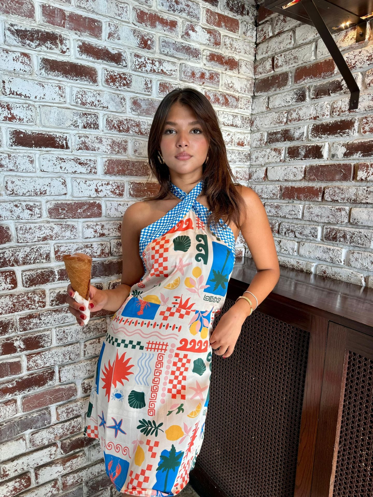 Seaside Mosaic Satin Dress - Image 7