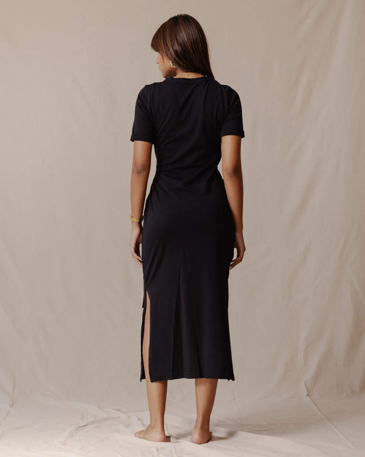 Side Tie Cotton Dress Black - Image 3