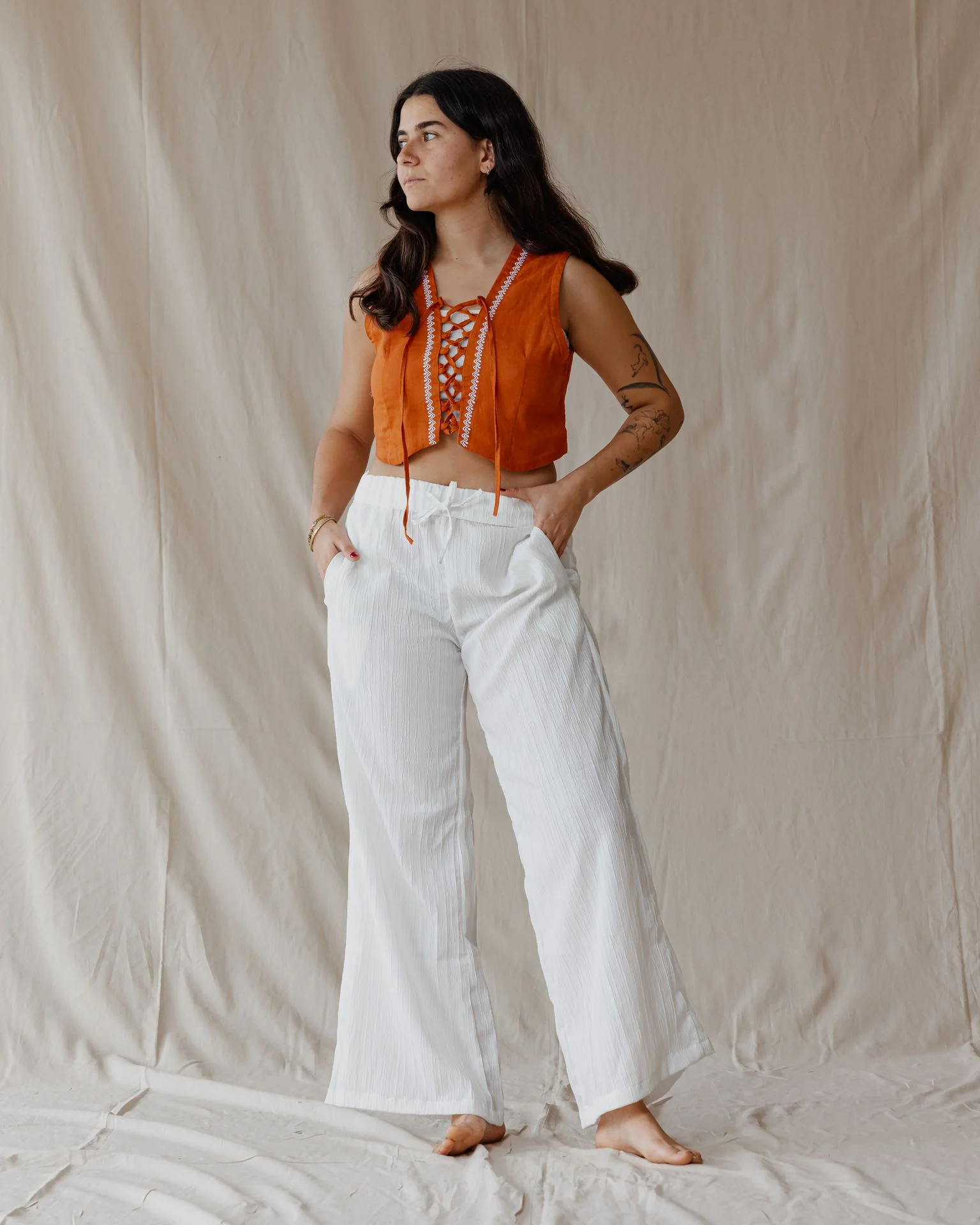 Soft Flow Cotton Pants White - Image 3