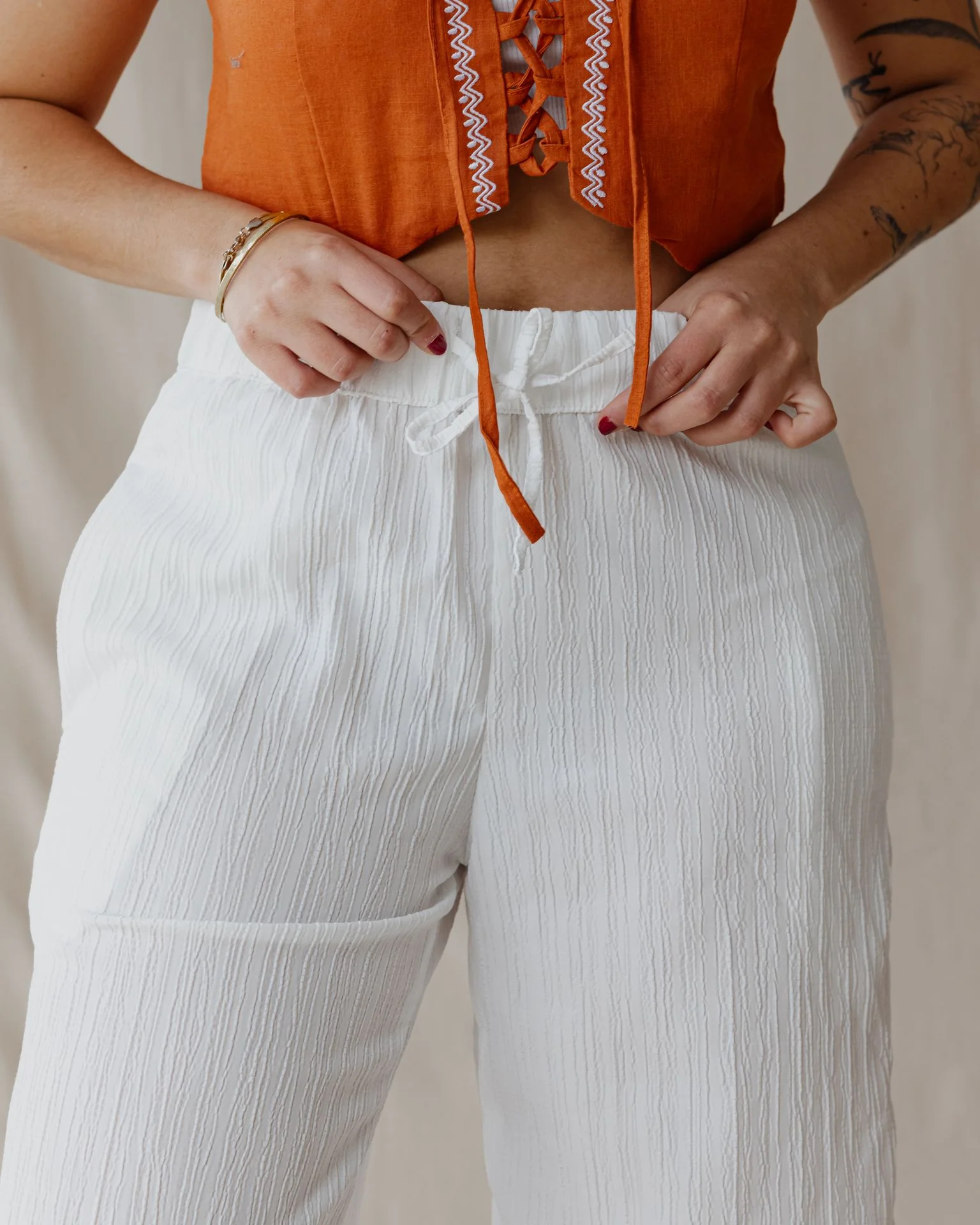 Soft Flow Cotton Pants White - Image 4