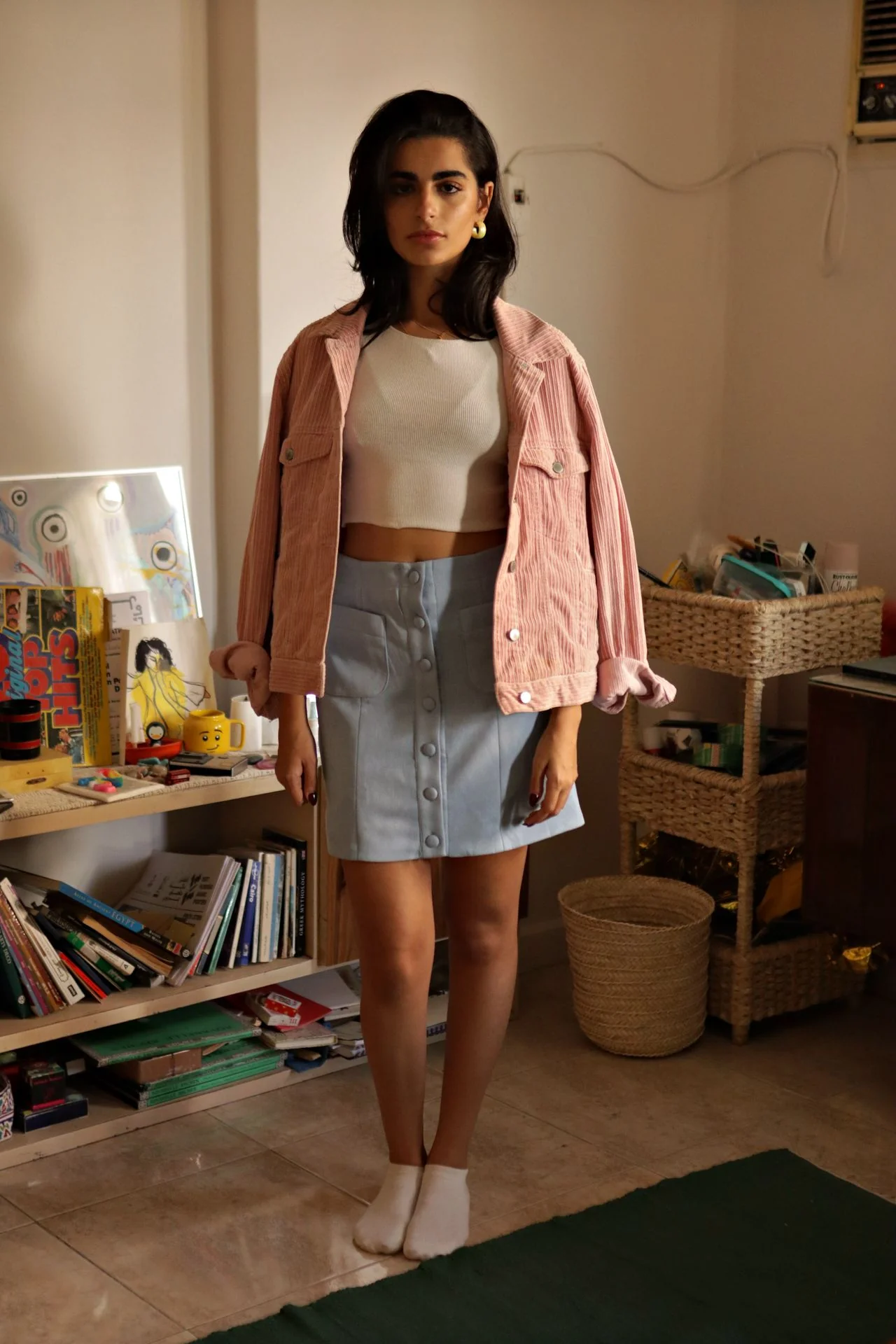 Suede Buttoned Mini Skirt Baby Blue - Image 5